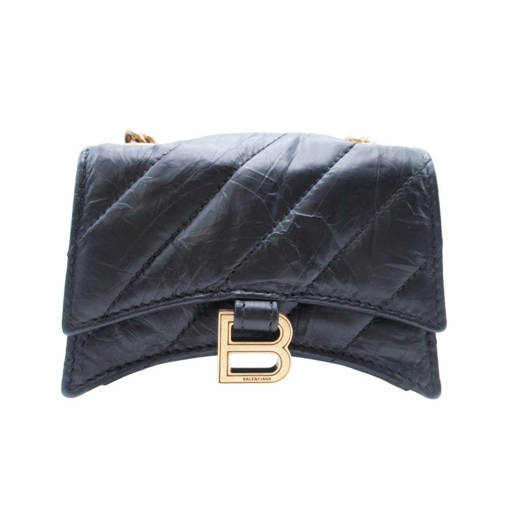 BALENCIAGA Chain Shoulder Mini Bag Pochette in Crushed Calfskin with B Logo