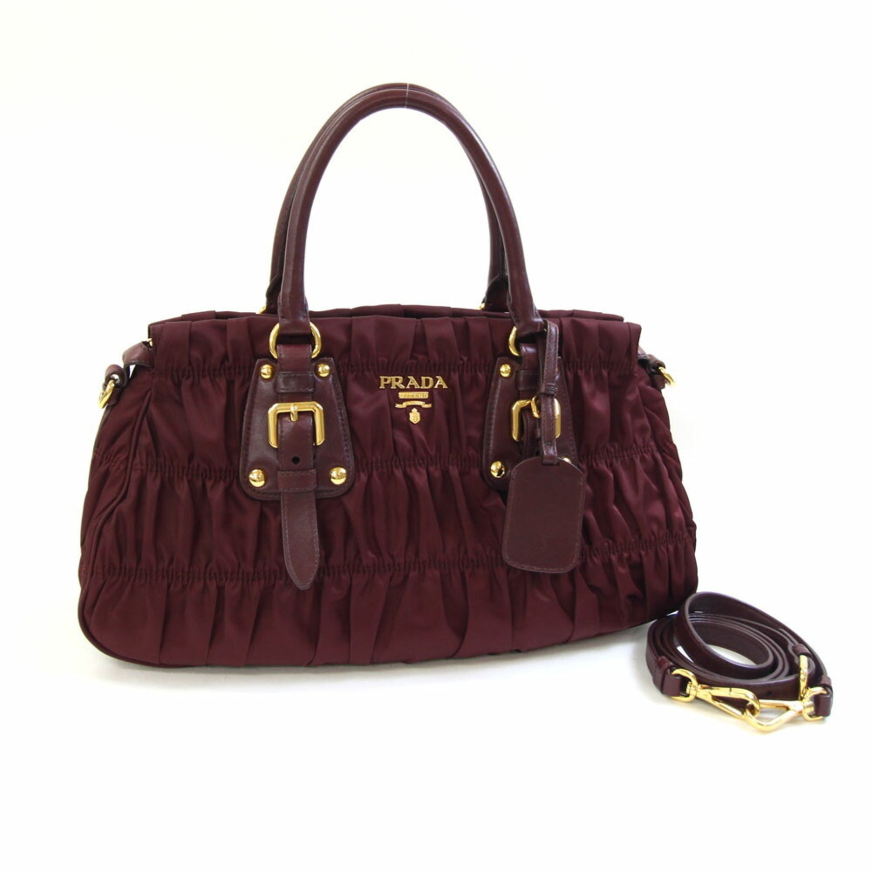 Prada Handbag Nylon and Leather Shoulder Bag with Gathered Trim