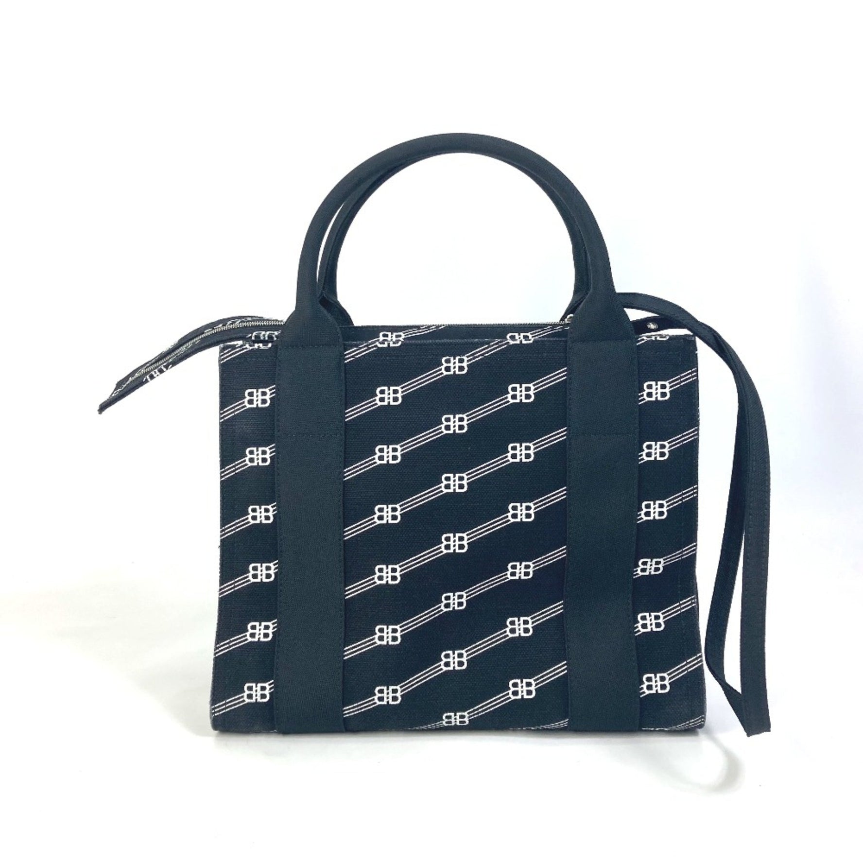 Balenciaga BB Tote Bag Hand Bag Black White