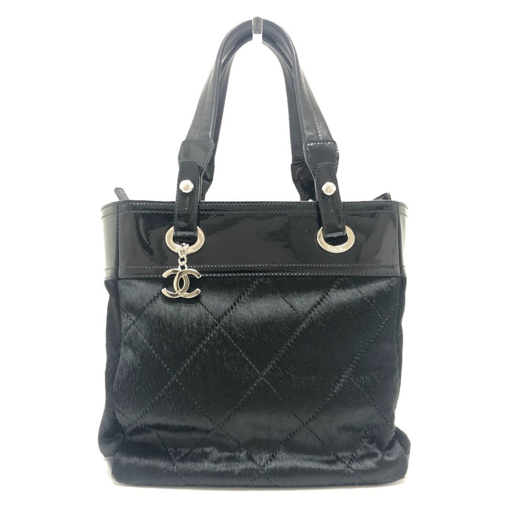 CHANEL CC Coco Mark Paris-Biarritz PM Enamel x Ponytail Leather Tote Bag Enamel/Ponytail