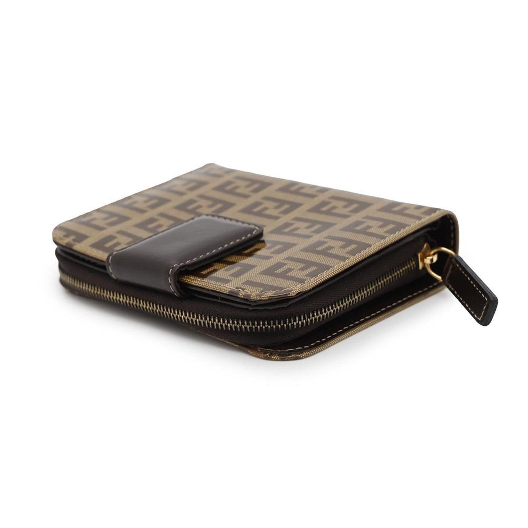 FENDI Bi-fold Wallet Zucca Pattern Compact Zip Leather