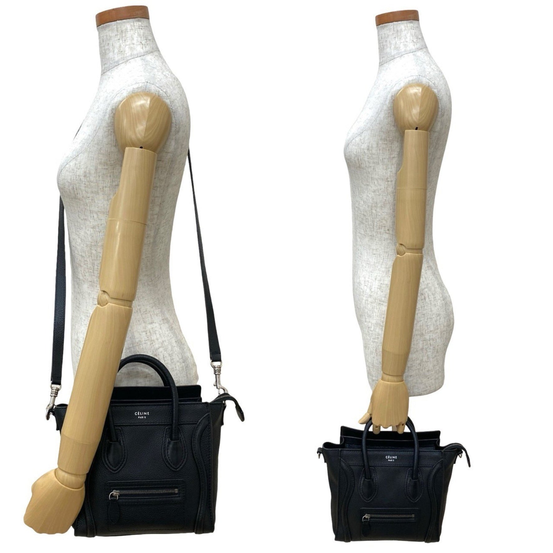 CELINE Luggage Nano Shopper Leather Handbag, Mini Tote Bag, Shoulder