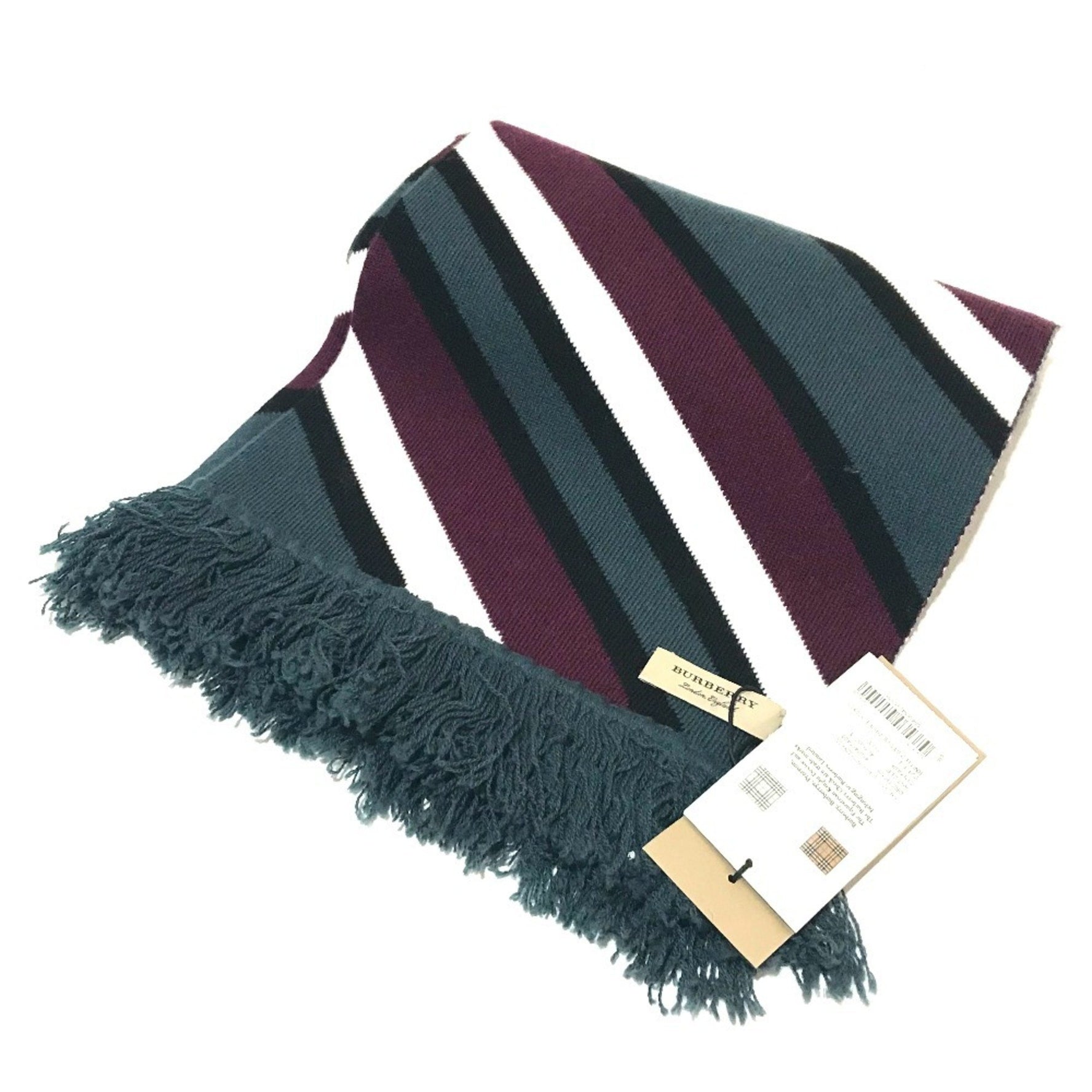 BURBERRY Striped Tri-tone Scarf Wool Cashmere Men's Women's Green x Multicolor