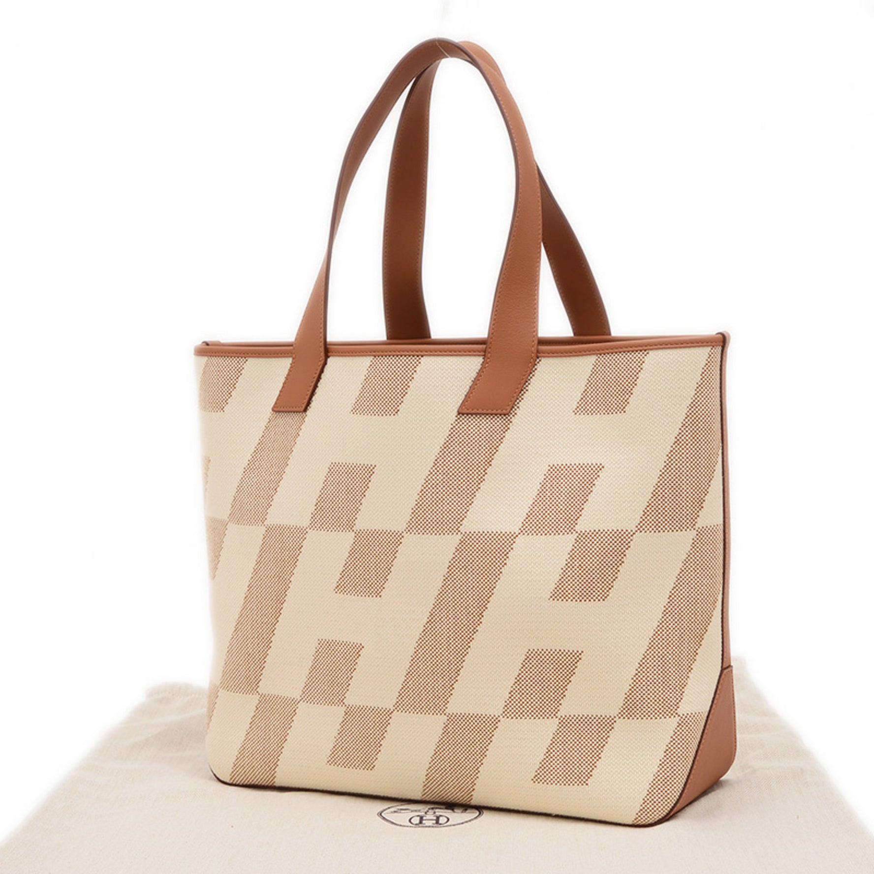 Hermes Ambier GM Tote Bag Toile H Swift Leather Gold Natural Z Stamp BP