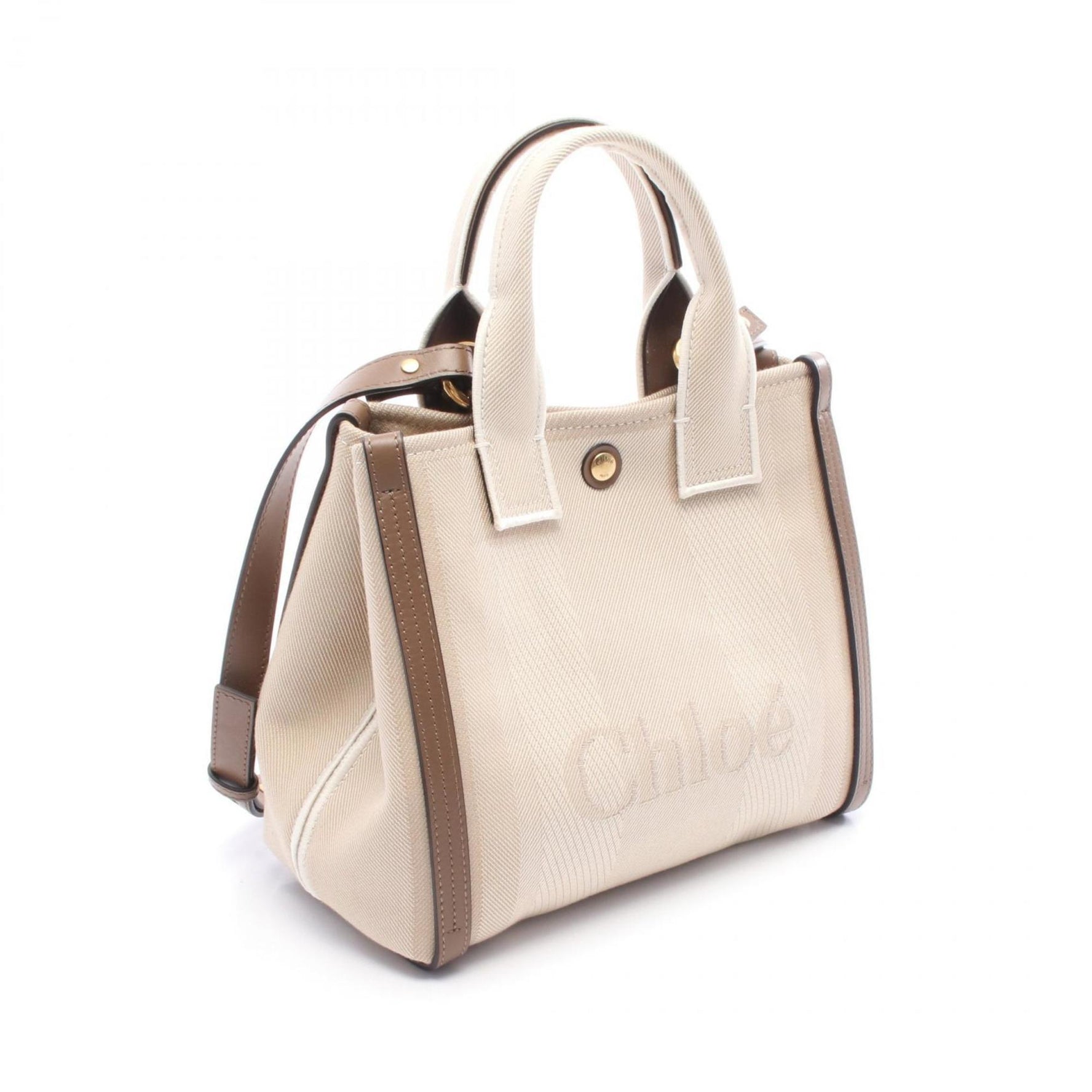 Chloé Chloe CARRY Small Tote Bag, Canvas and Leather, Beige Brown
