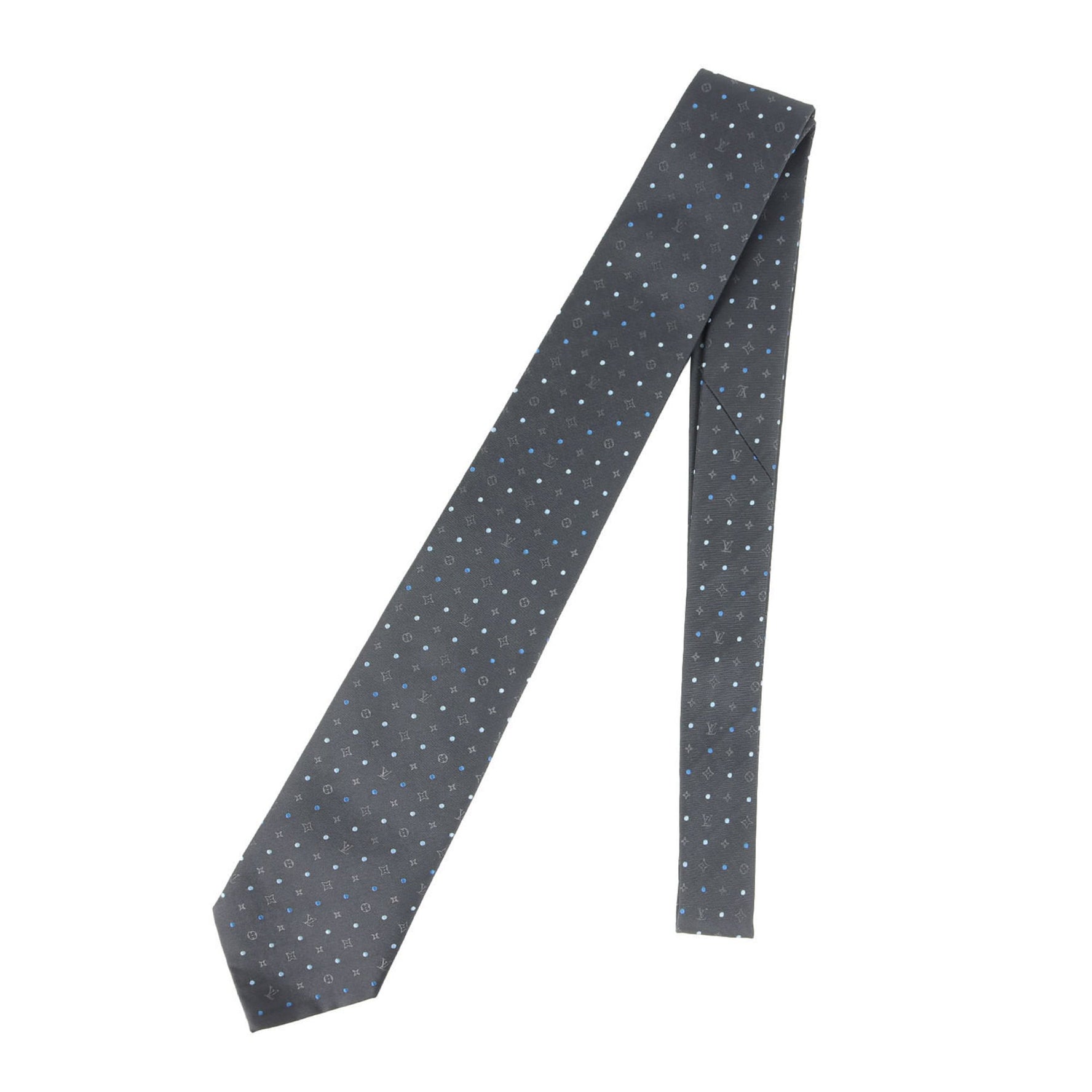 LOUIS VUITTON Monogram Dot Silk Cravate Tie Charcoal