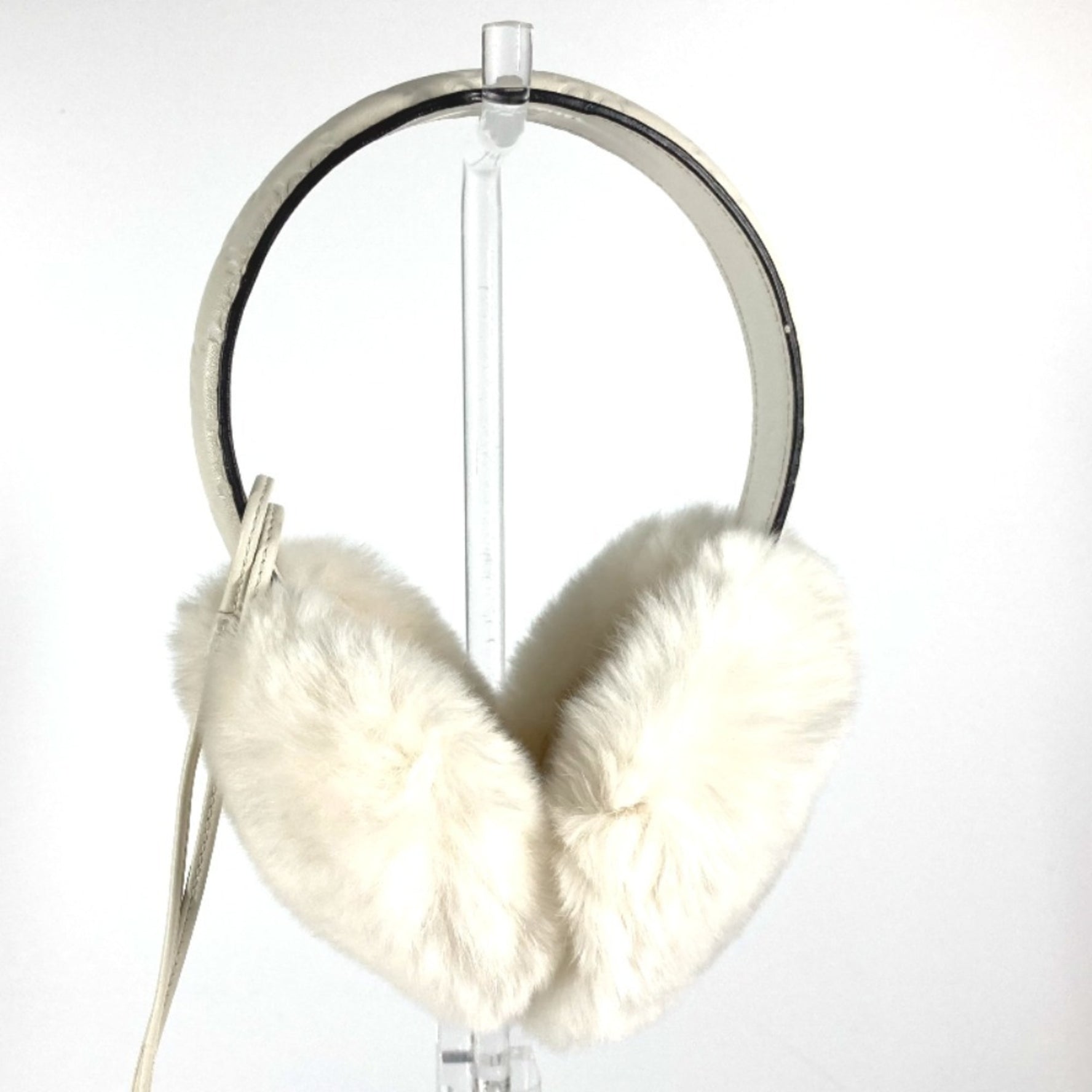 GUCCI Guccissima Fur Fluffy Drawstring GG Earmuffs Ear Warmers Leather