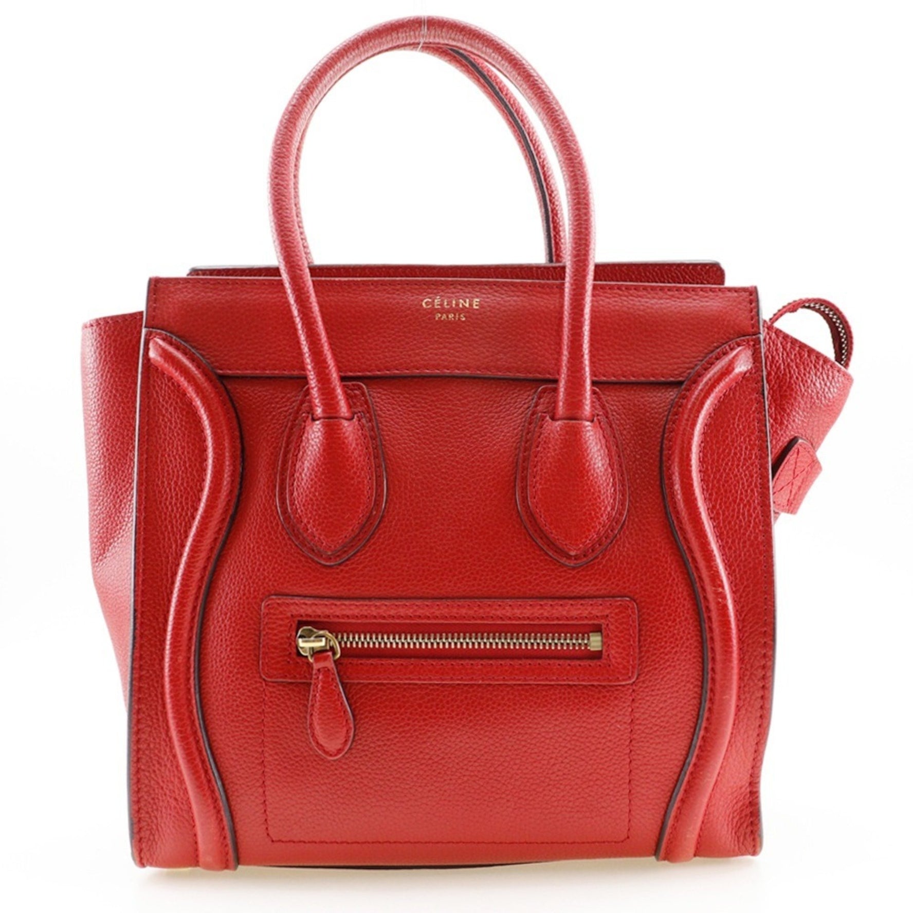 CELINE Luggage Micro Shopper Handbag Leather Red