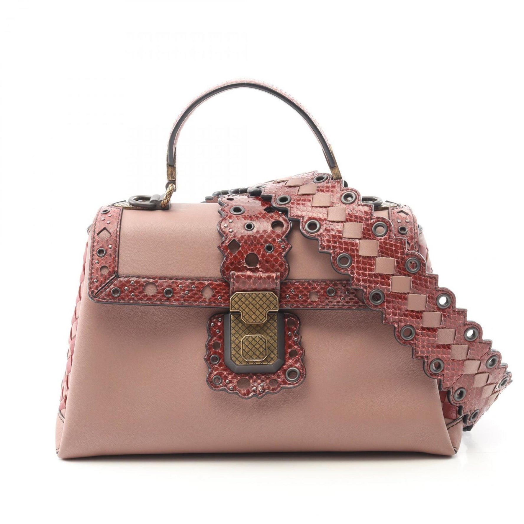 Bottega Veneta Small Piazza Handbag, Leather, Pink/Bordeaux