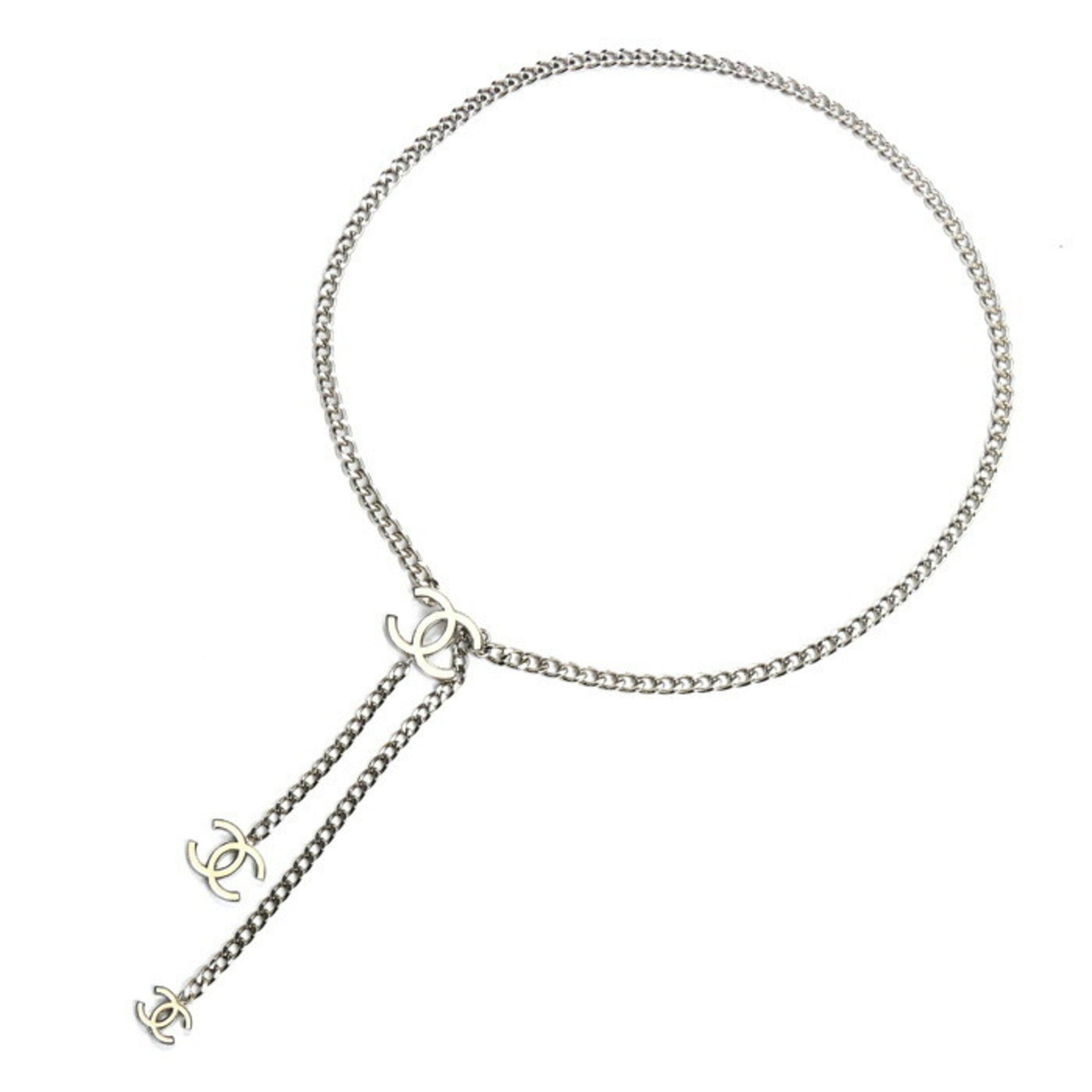 CHANEL Coco Mark Chain Belt Silver/White