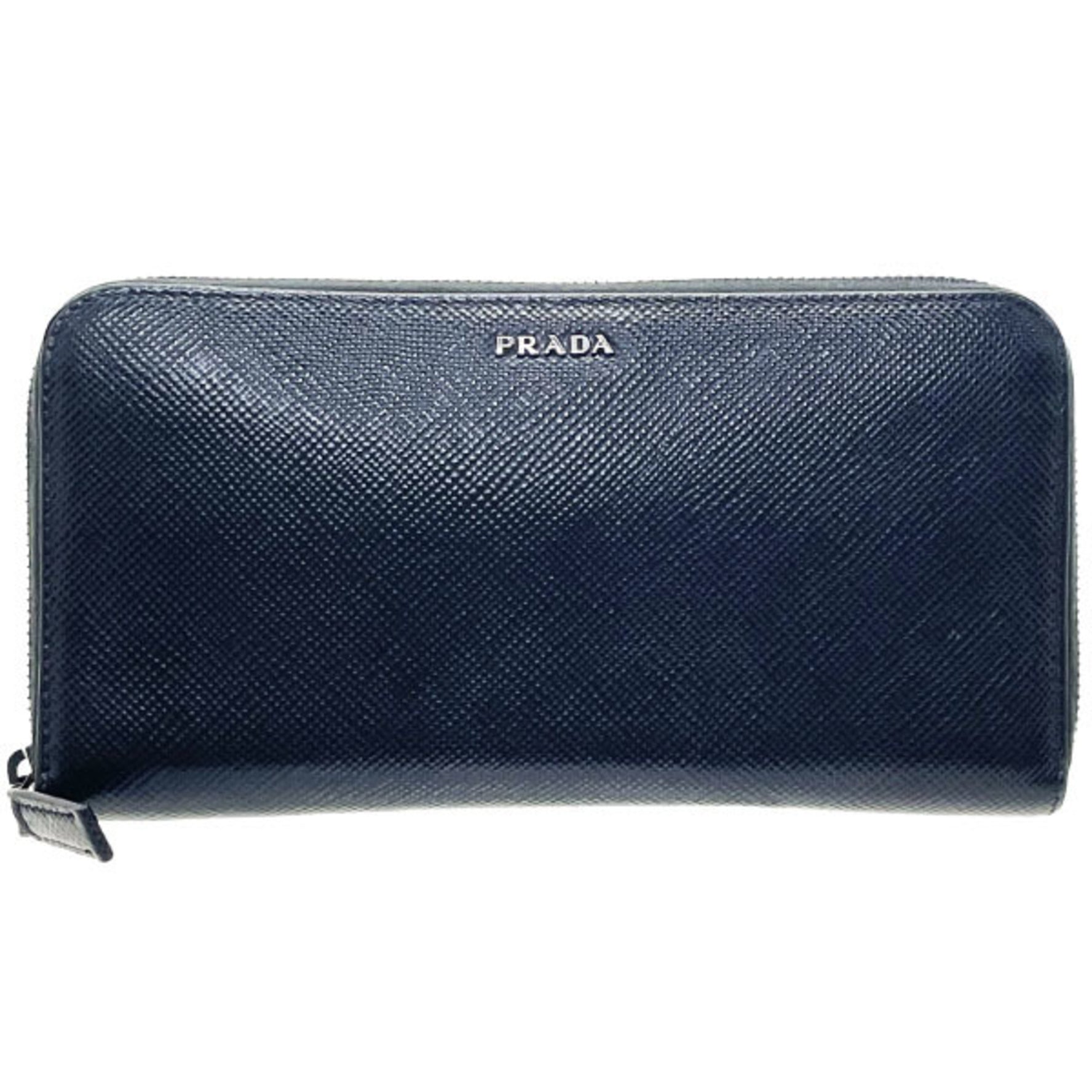 Prada Long Wallet Round Saffiano Leather Black 2ML317 PRADA Triangle Plate NERO MM-15002