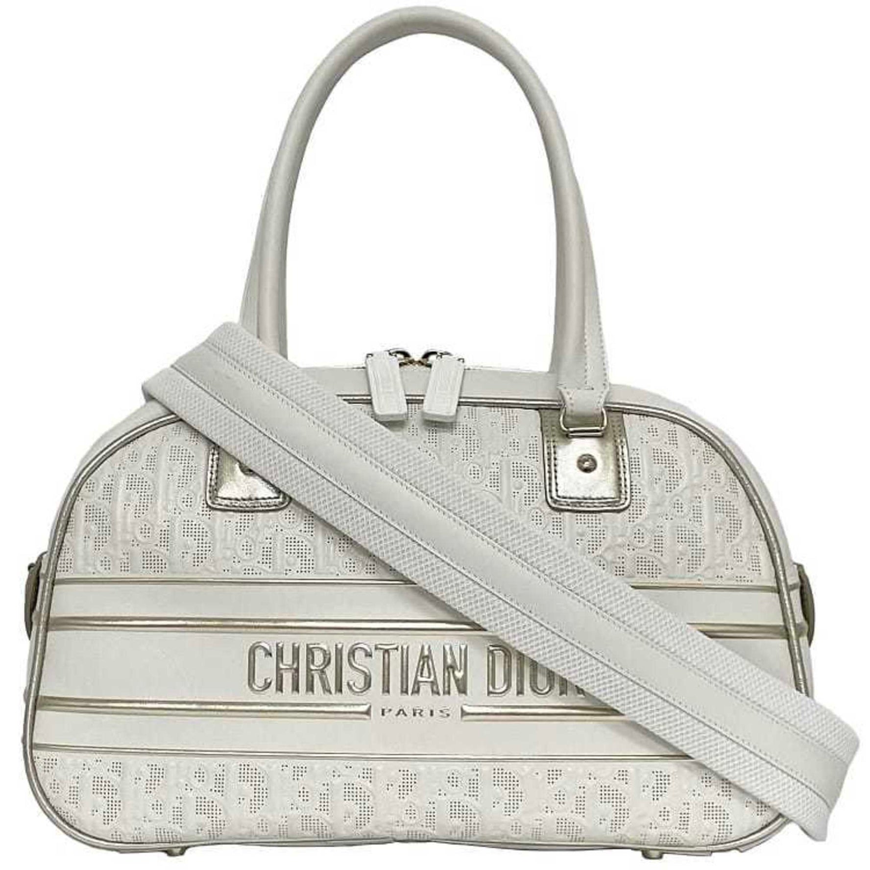 Christian Dior Bag Vibe Medium Bowling Gold Boston Handbag Leather Rubber Trotter
