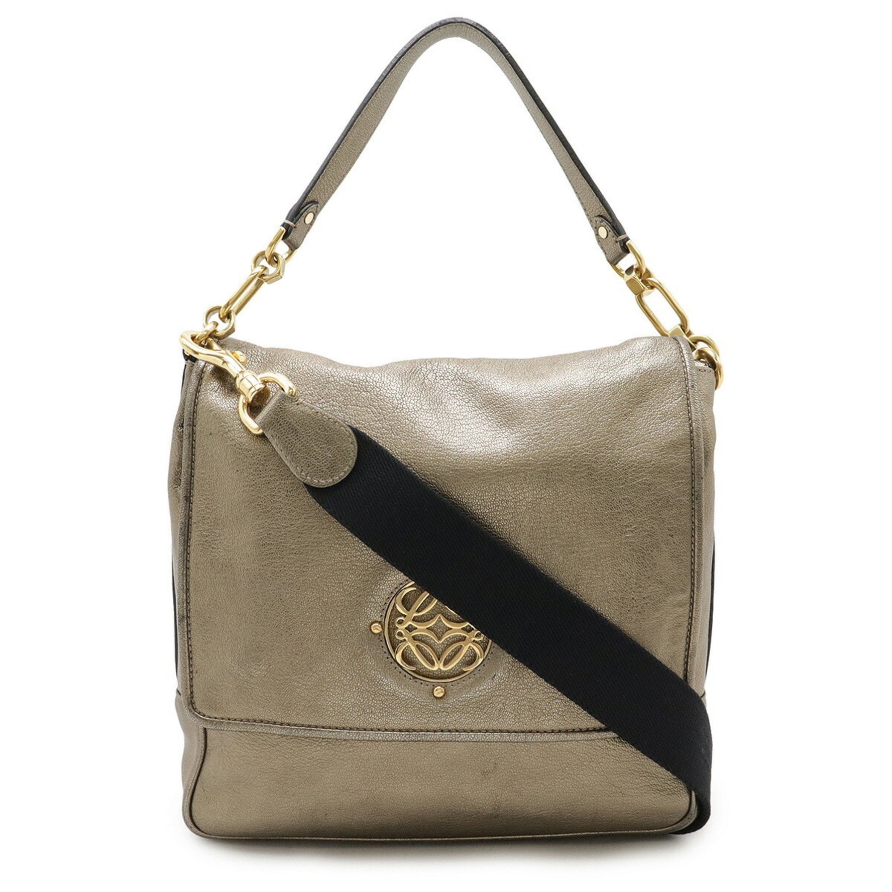 LOEWE Maia Anagram Shoulder Bag Handbag Leather Metallic Gold