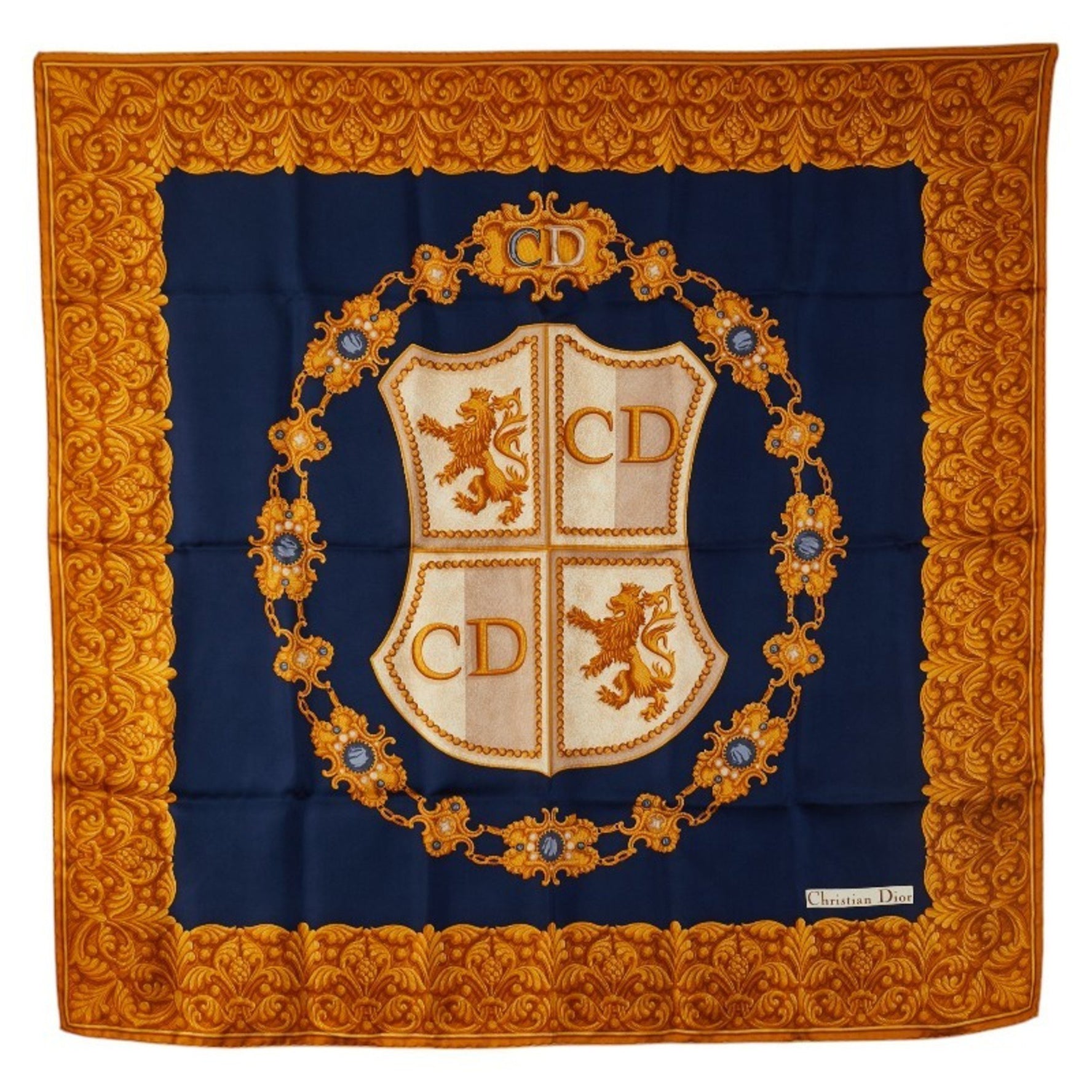 Christian Dior Dior CD logo emblem motif scarf/muffler in and gold silk .