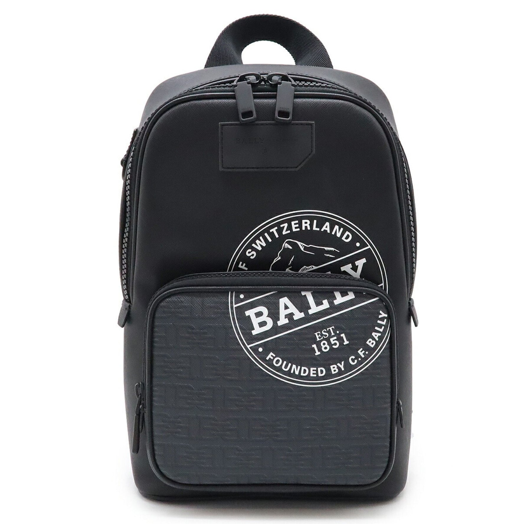 BALLY SIHORN Body Bag Shoulder Sling Print Coated Canvas Leather Black Grey