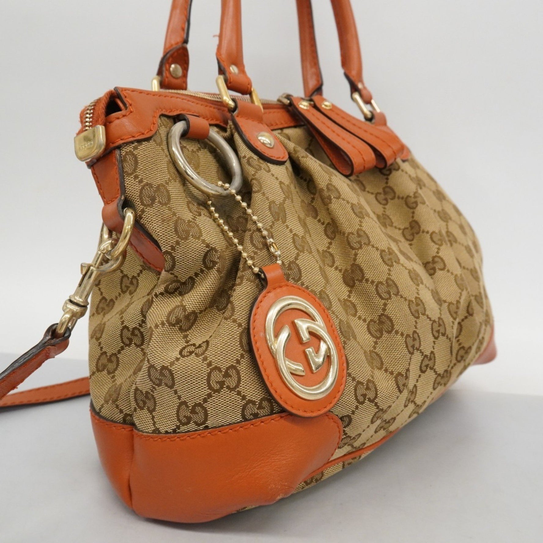 Gucci GG Canvas Sukey Handbag Brown/Orange Bag