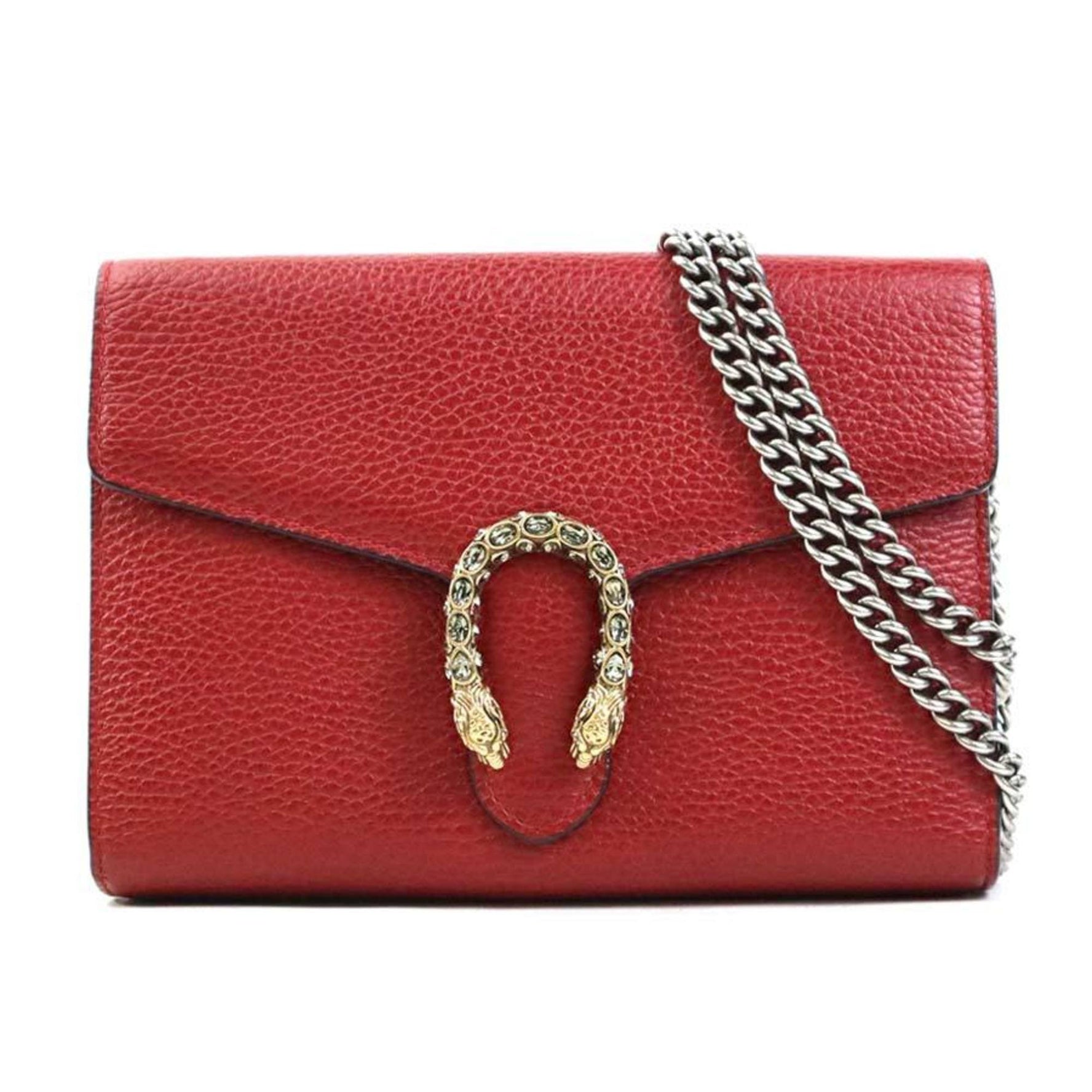 GUCCI Chain Wallet Dionysus Leather Red