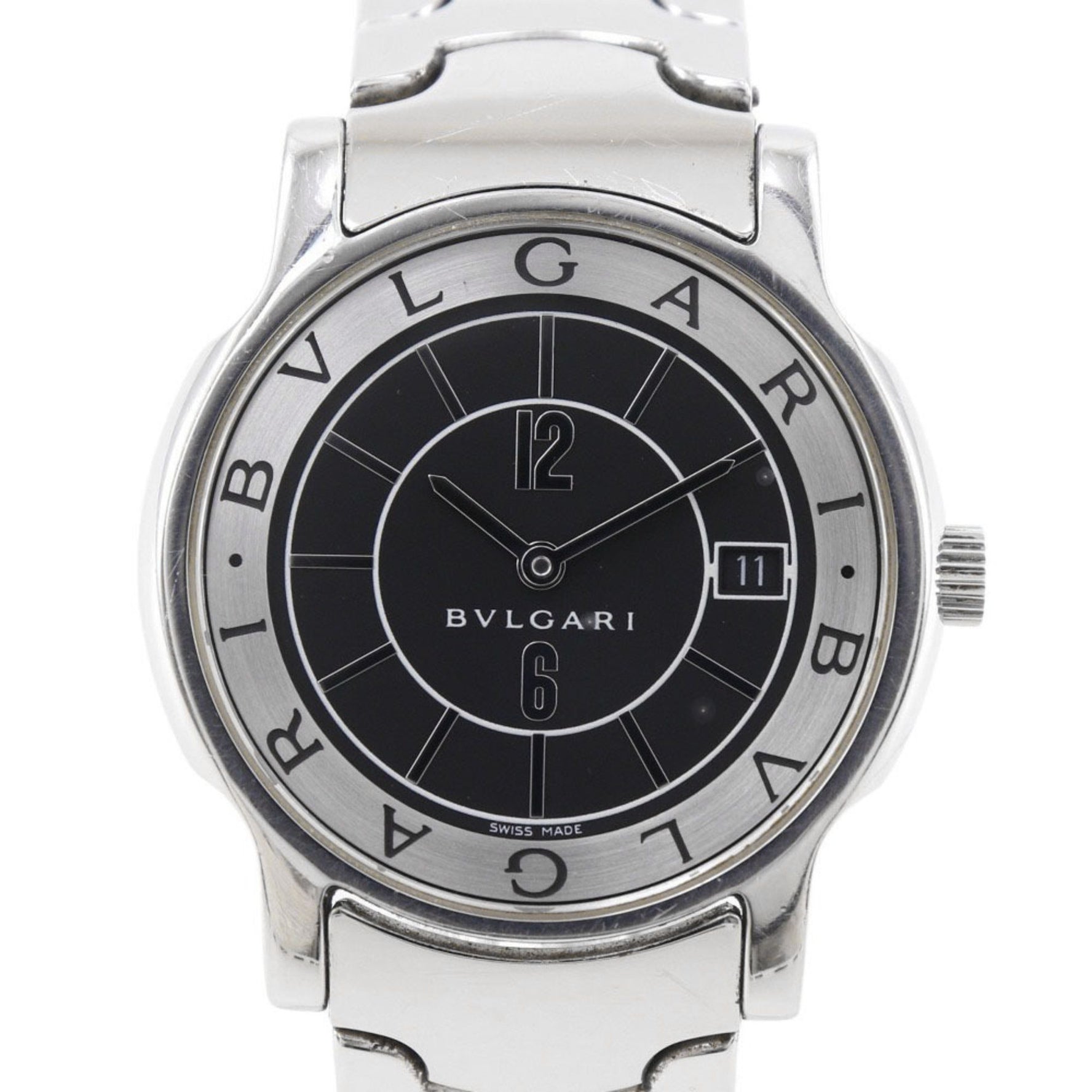 Bvlgari Solo Tempo Stainless Steel Quartz Analog Display Watch with Black Dial
