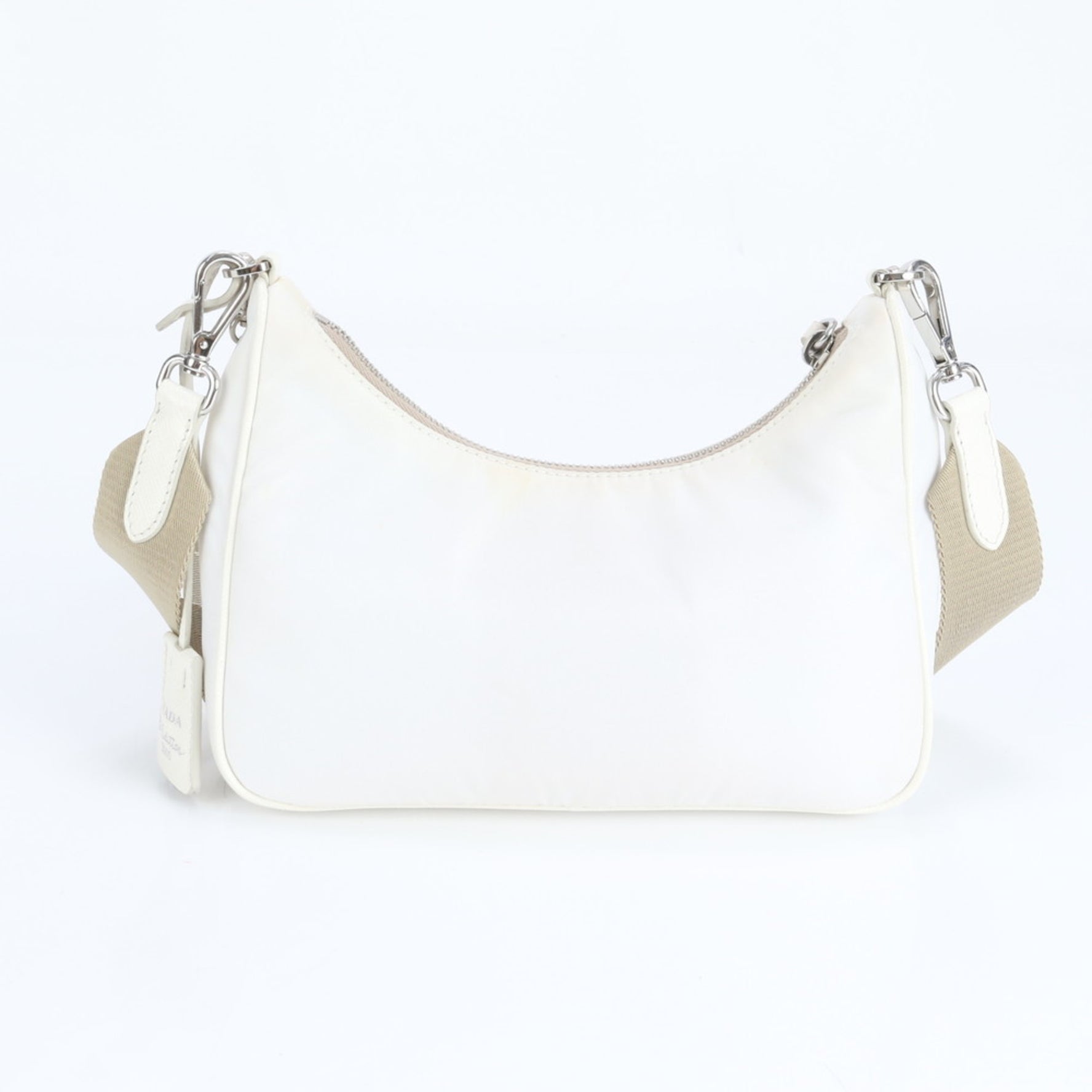 Prada Tessuto Nylon Triangle Logo Leather Shoulder Bag with Guarantee Card