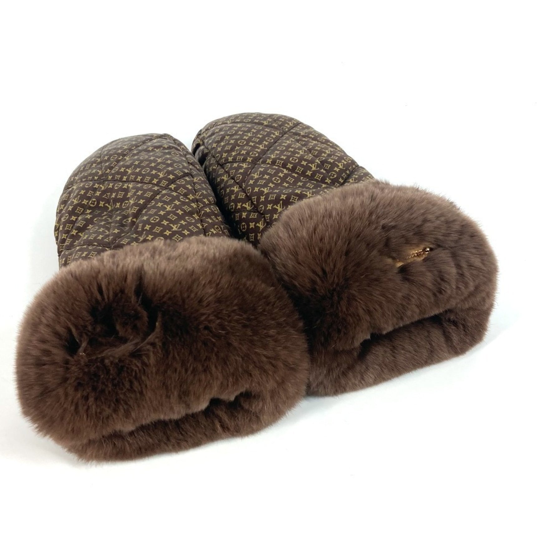 Louis Vuitton Monogram Fur Morphle Igloo Mitten Gloves Silk Rabbit