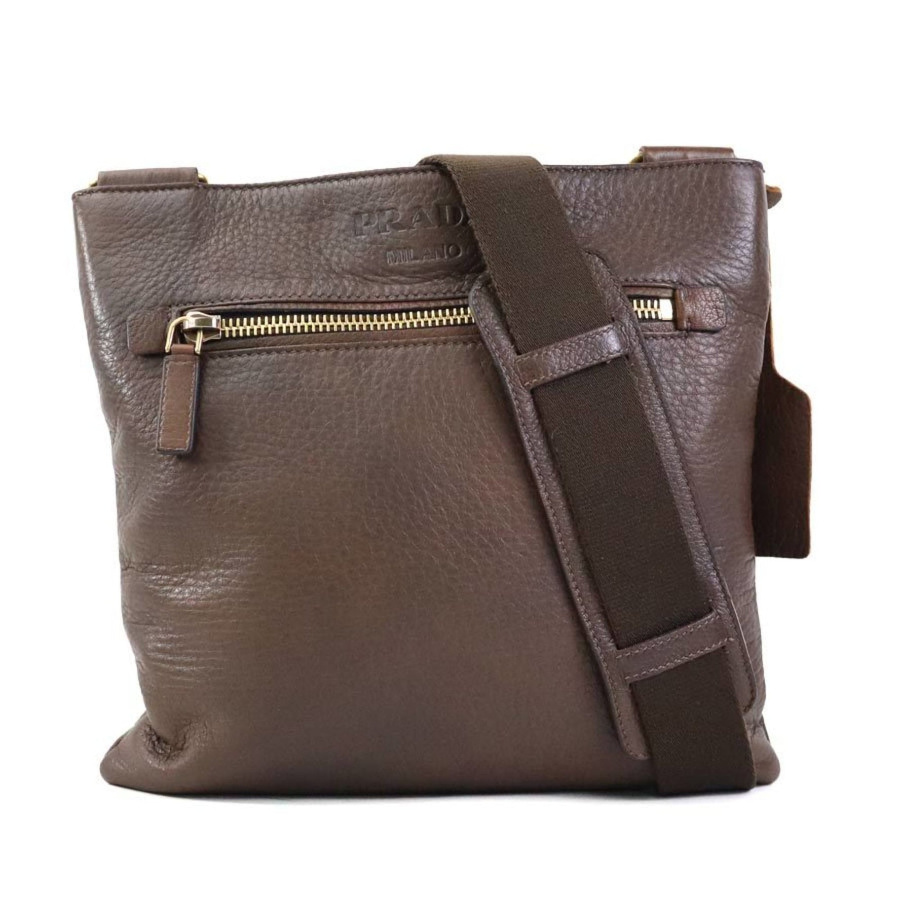 PRADA shoulder bag leather brown gold men's