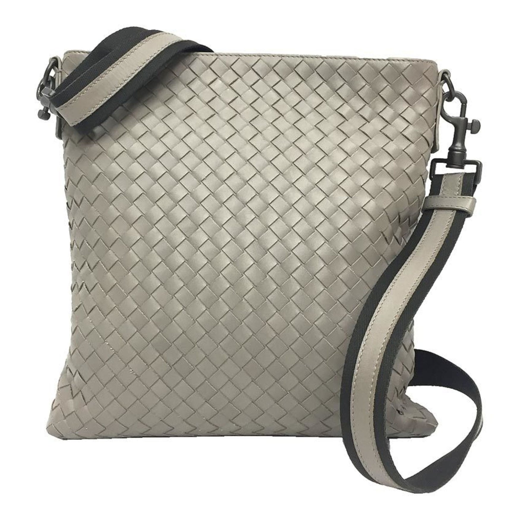 BOTTEGA VENETA Intrecciato Shoulder Bag Greige Leather Genuine