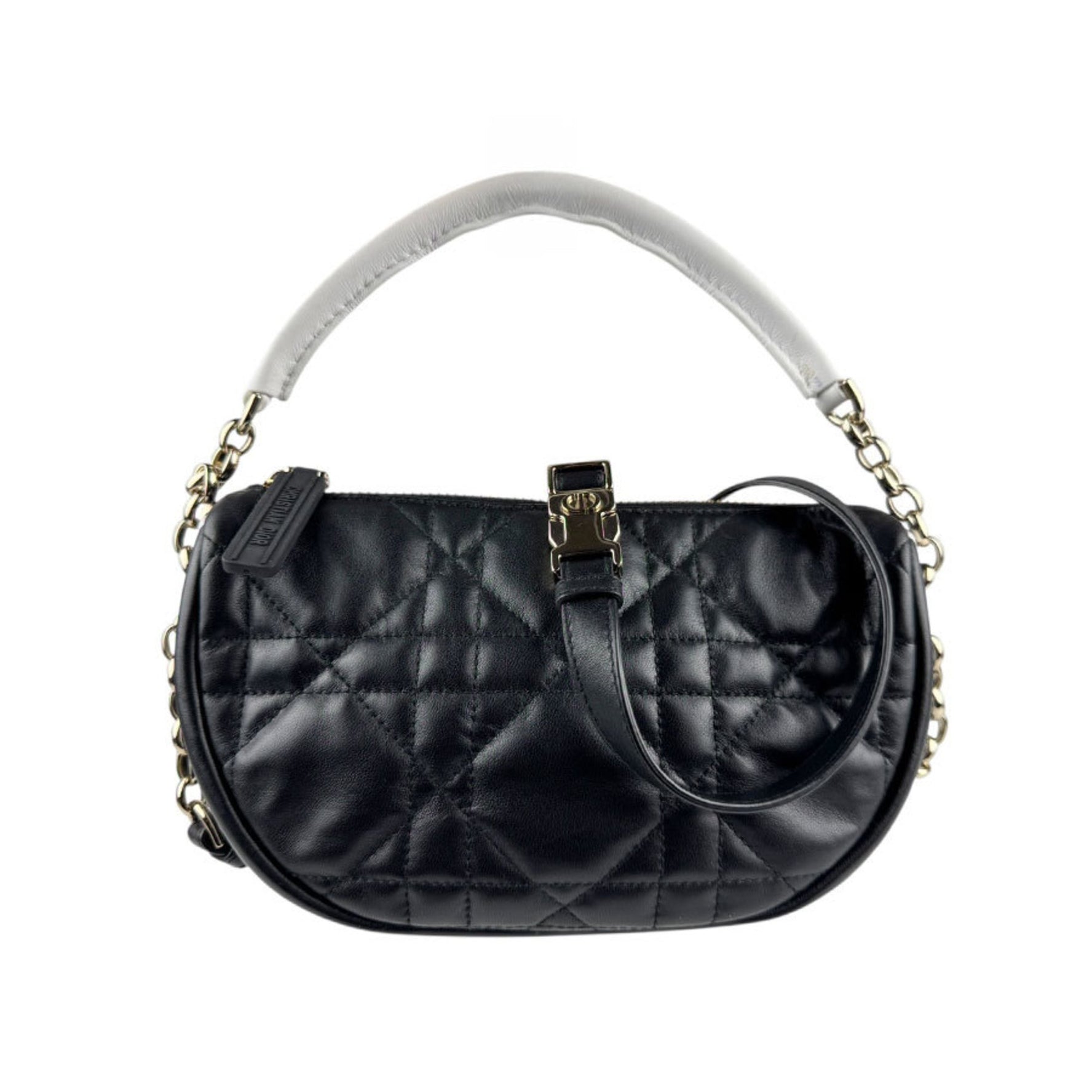 Christian Dior Handbag Shoulder Bag VIBE HOBO Small Leather Black White Gold