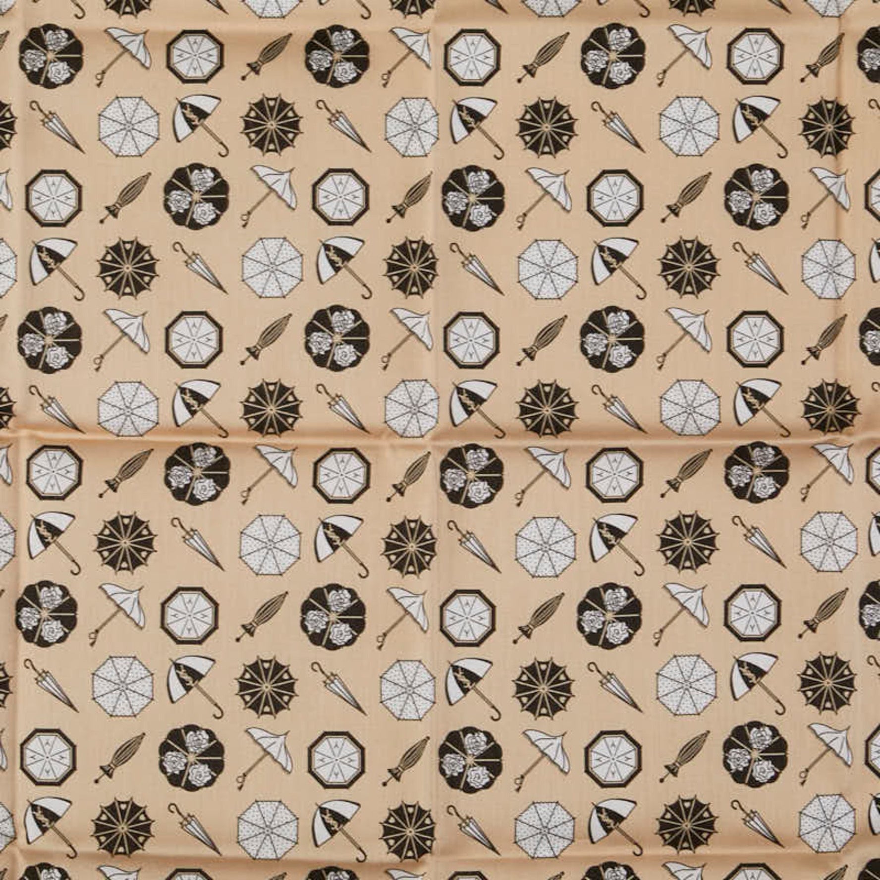 Saint Laurent Yves YSL logo umbrella print scarf/muffler/handkerchief in beige and multicolored cotton .