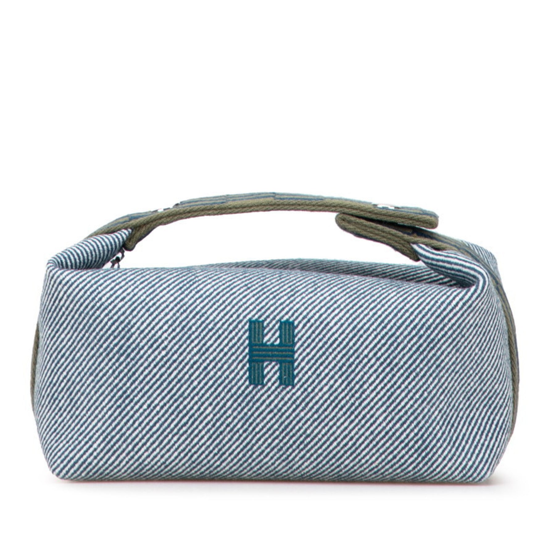 Hermes Brides A Black PM Handbag in Blue and Green Canvas