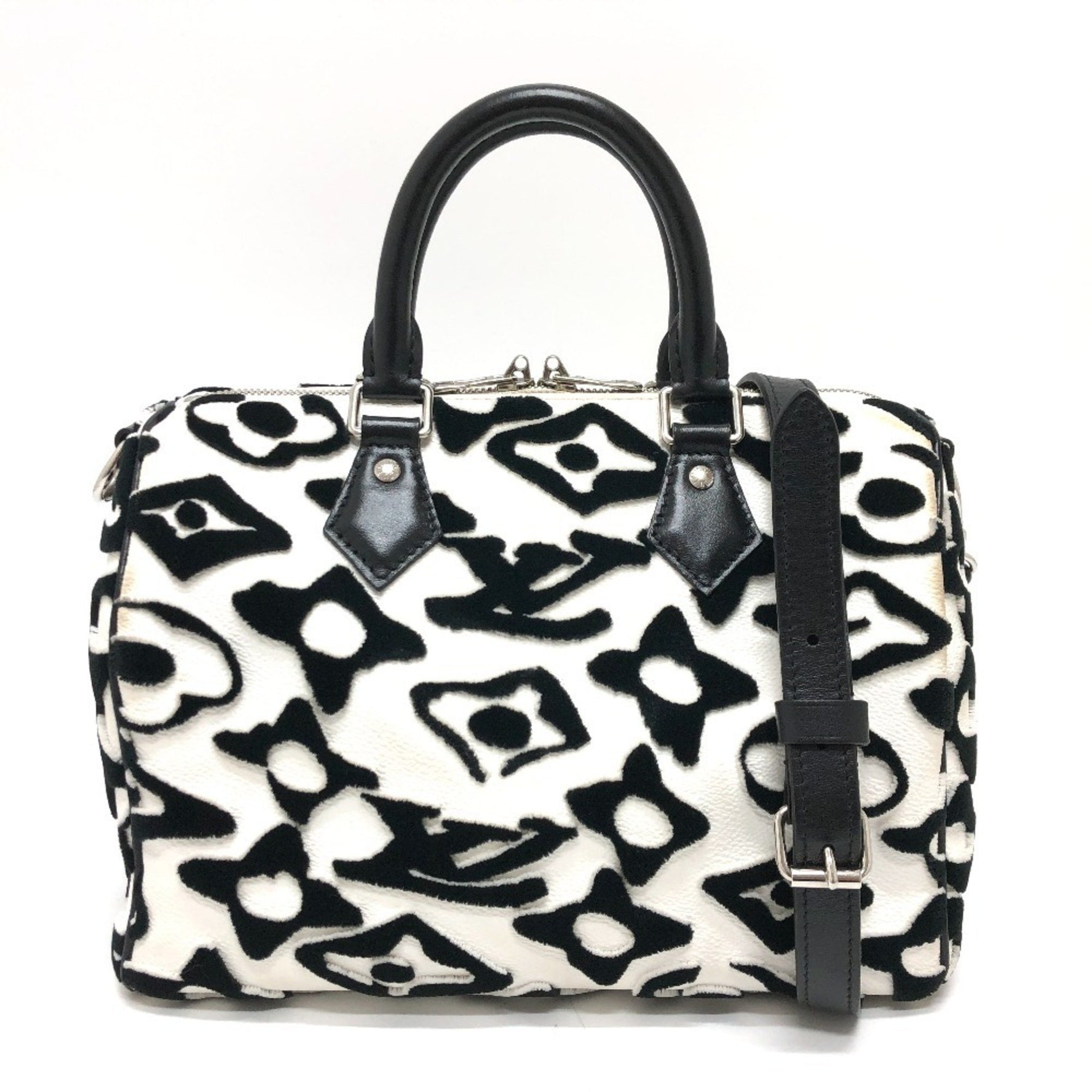 LOUIS VUITTON M45563 Tufted Monogram Canvas VxUF Speedy Bandouliere 25 Mini 2-Way Boston Bag in Leather, Women's, White and Black