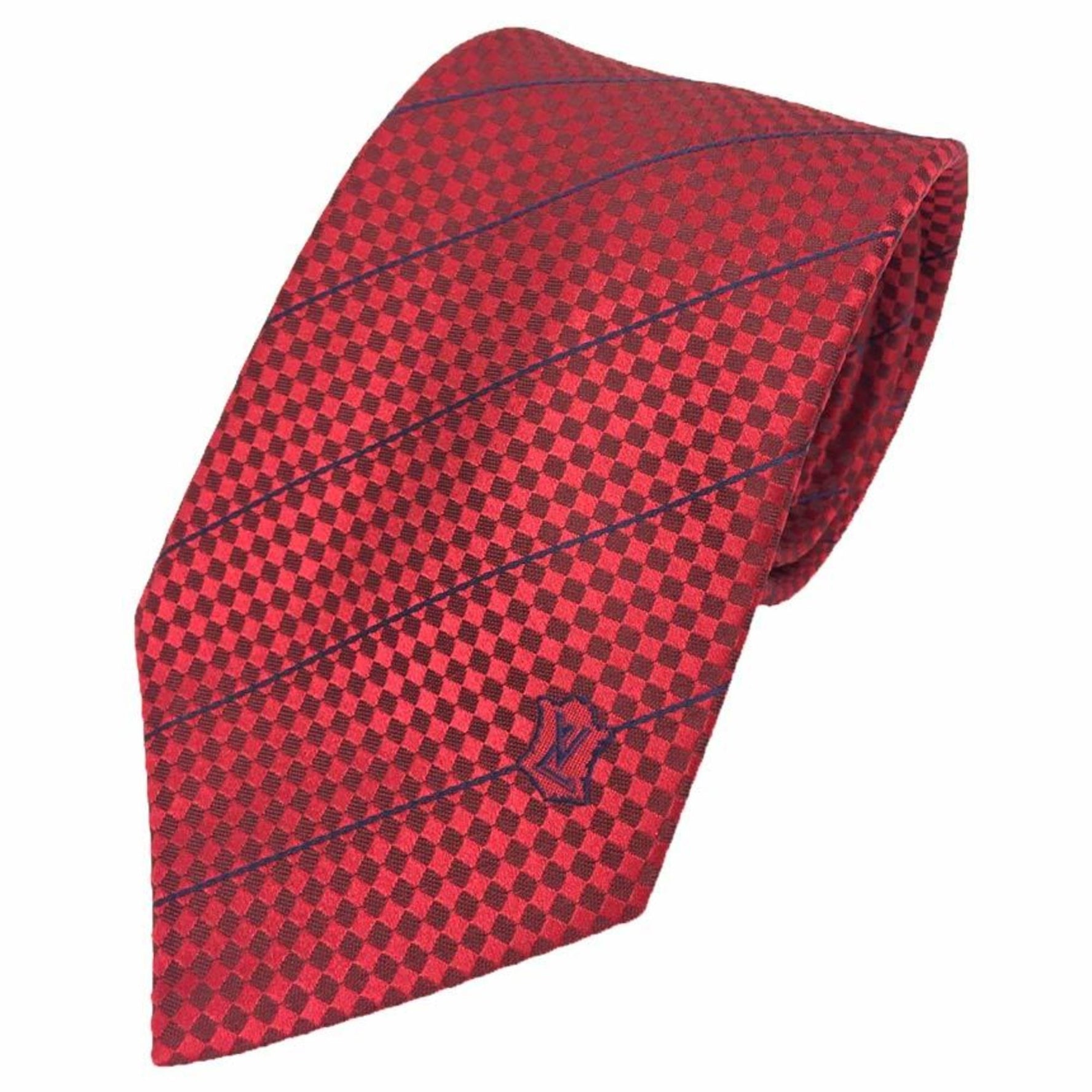 Louis Vuitton Cravate Ec tie, red, Damier pattern, 100% silk