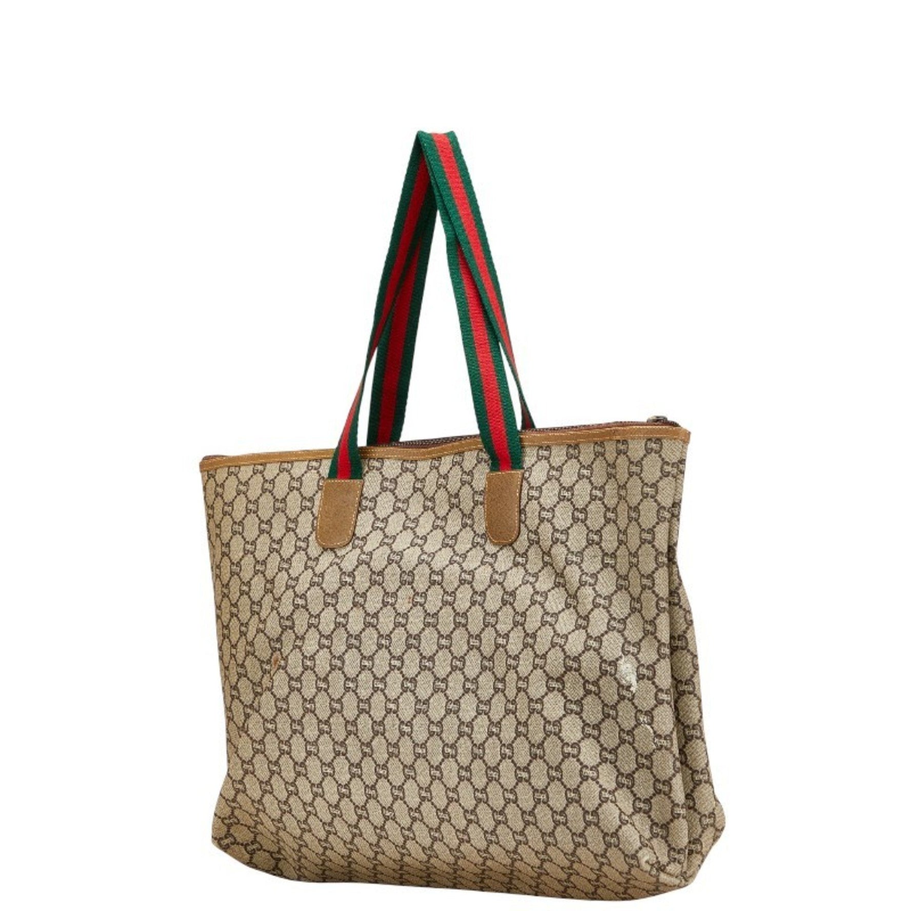 Gucci GG Plus Old Sherry Line Tote Bag in Beige and Khaki Leather