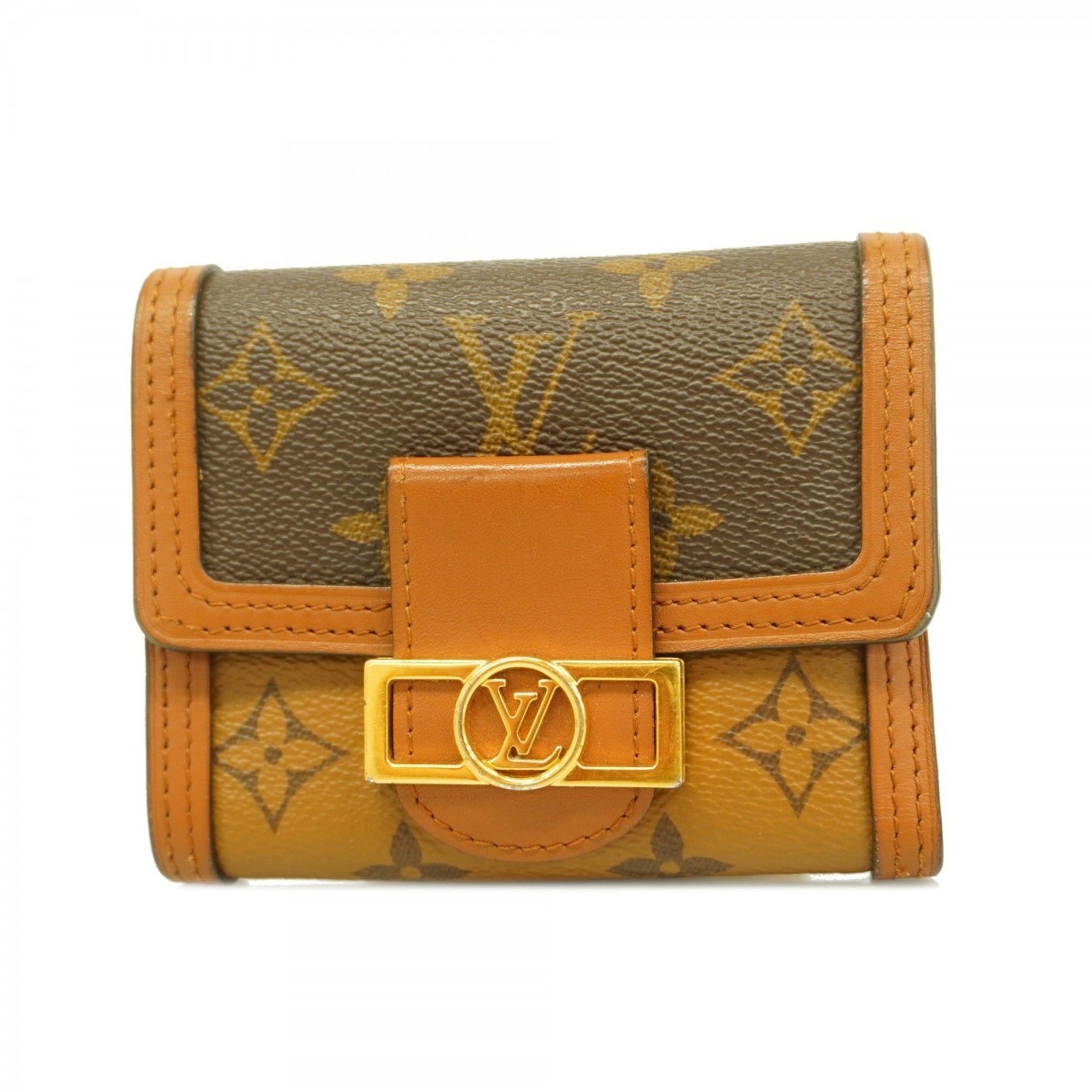 Louis Vuitton Monogram Reverse Portefeuille Dauphine Compact Tri-fold Wallet M68725 Brown Women's