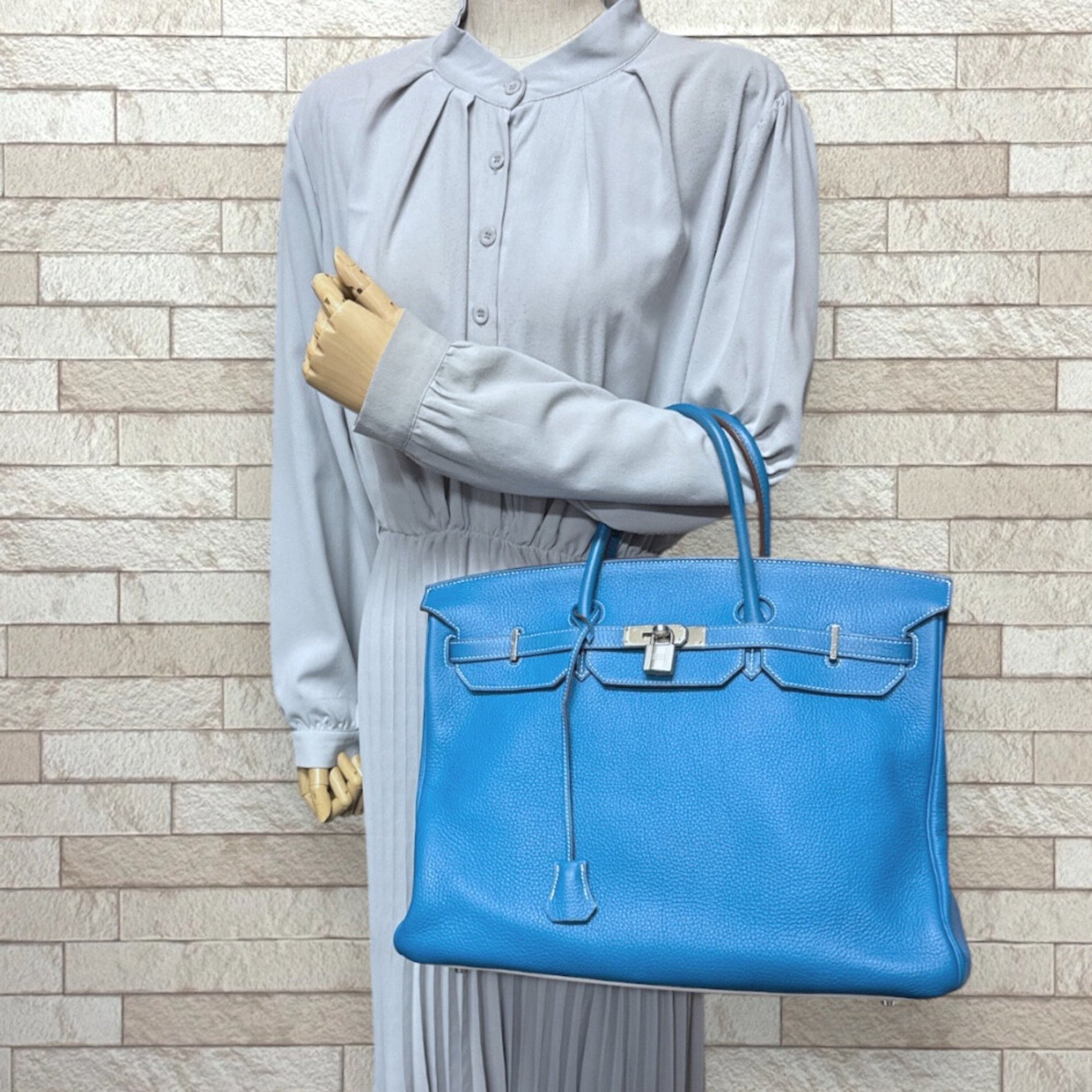Hermes Birkin 40 Eclat Handbag, Taurillon Clemence Blue, Women's, HERMES