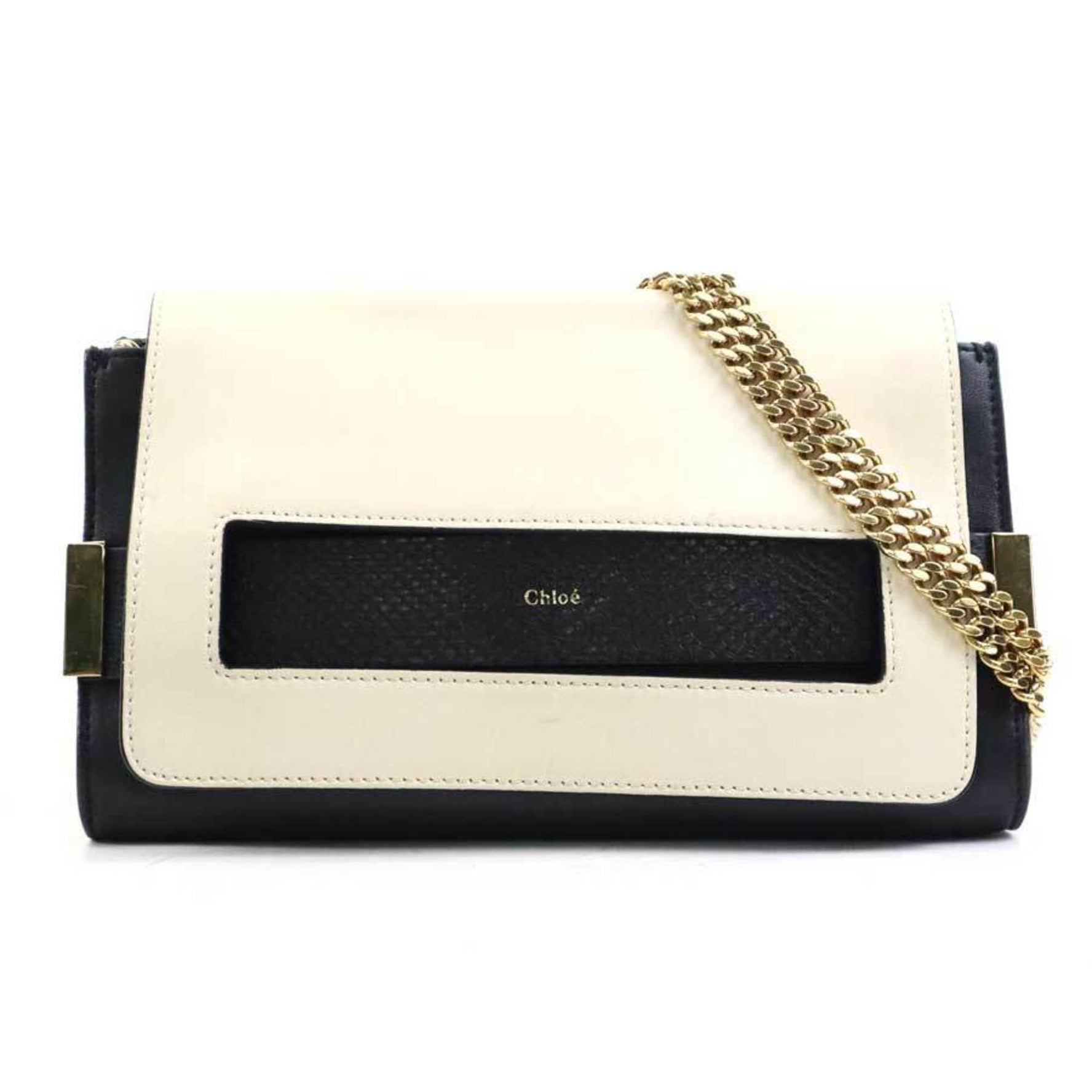Chloé Chloe Shoulder Bag Leather Ivory x Black