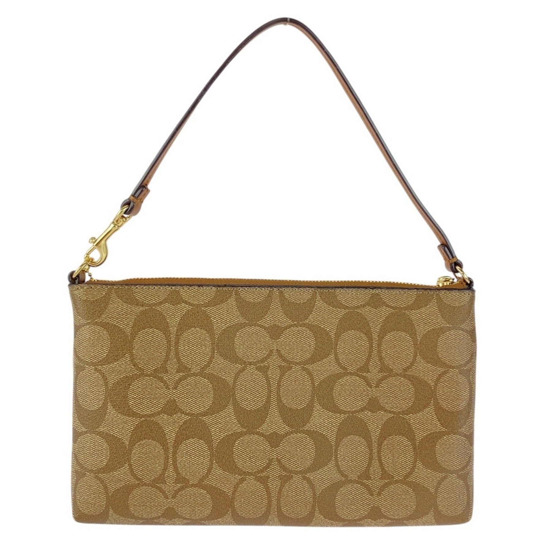 COACH Signature Beige Brown Gold Hardware Handbag Accessory Pouch