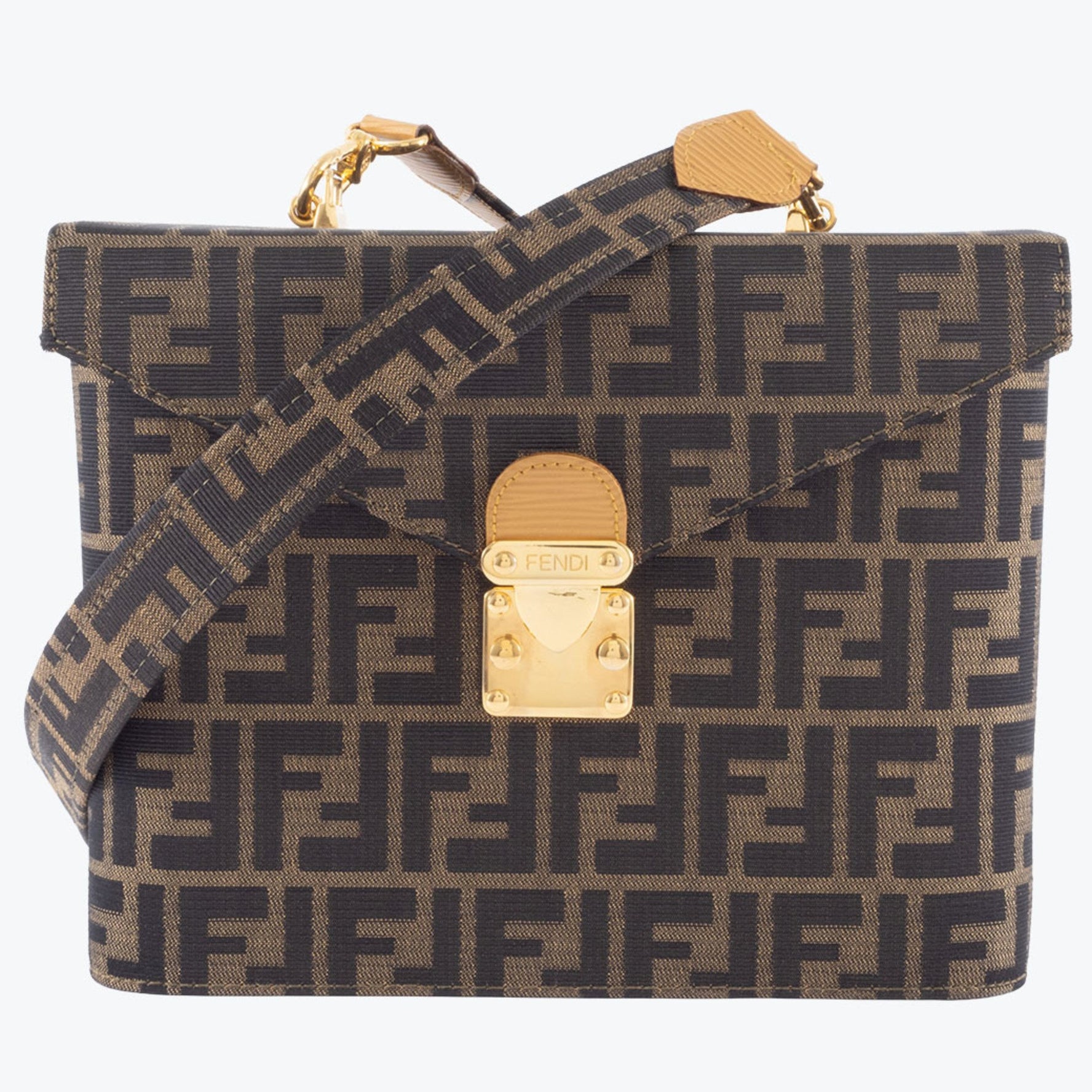 Fendi Zucca Vanity Shoulder Bag, Canvas/Leather, Handle Missing, Box