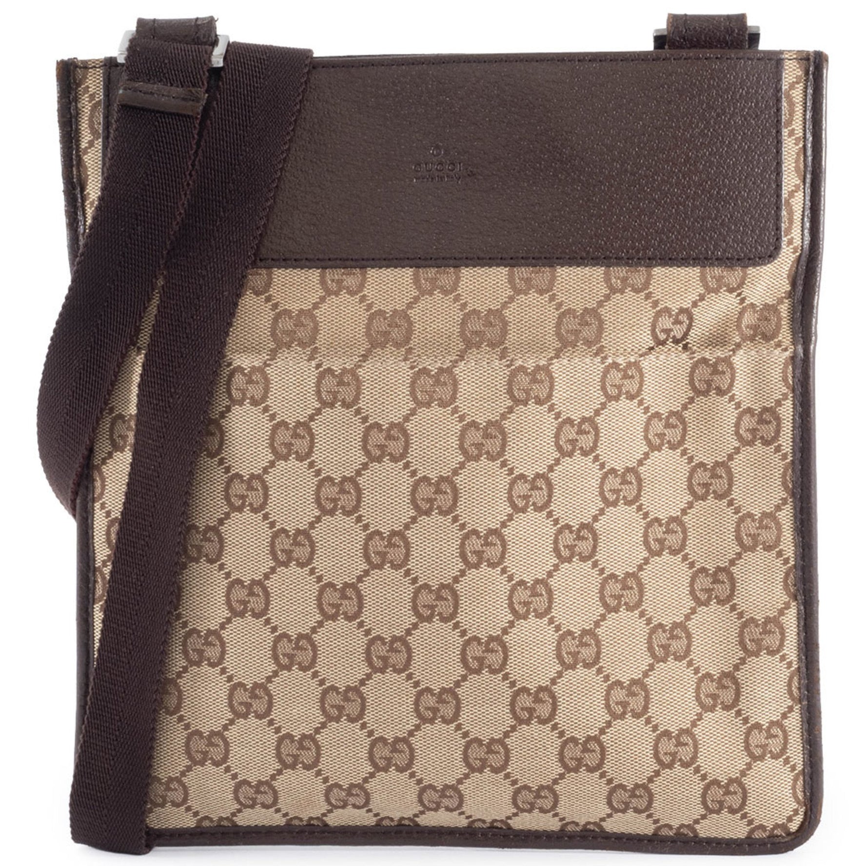 Gucci GG Canvas Shoulder Bag in Brown and Beige Leather