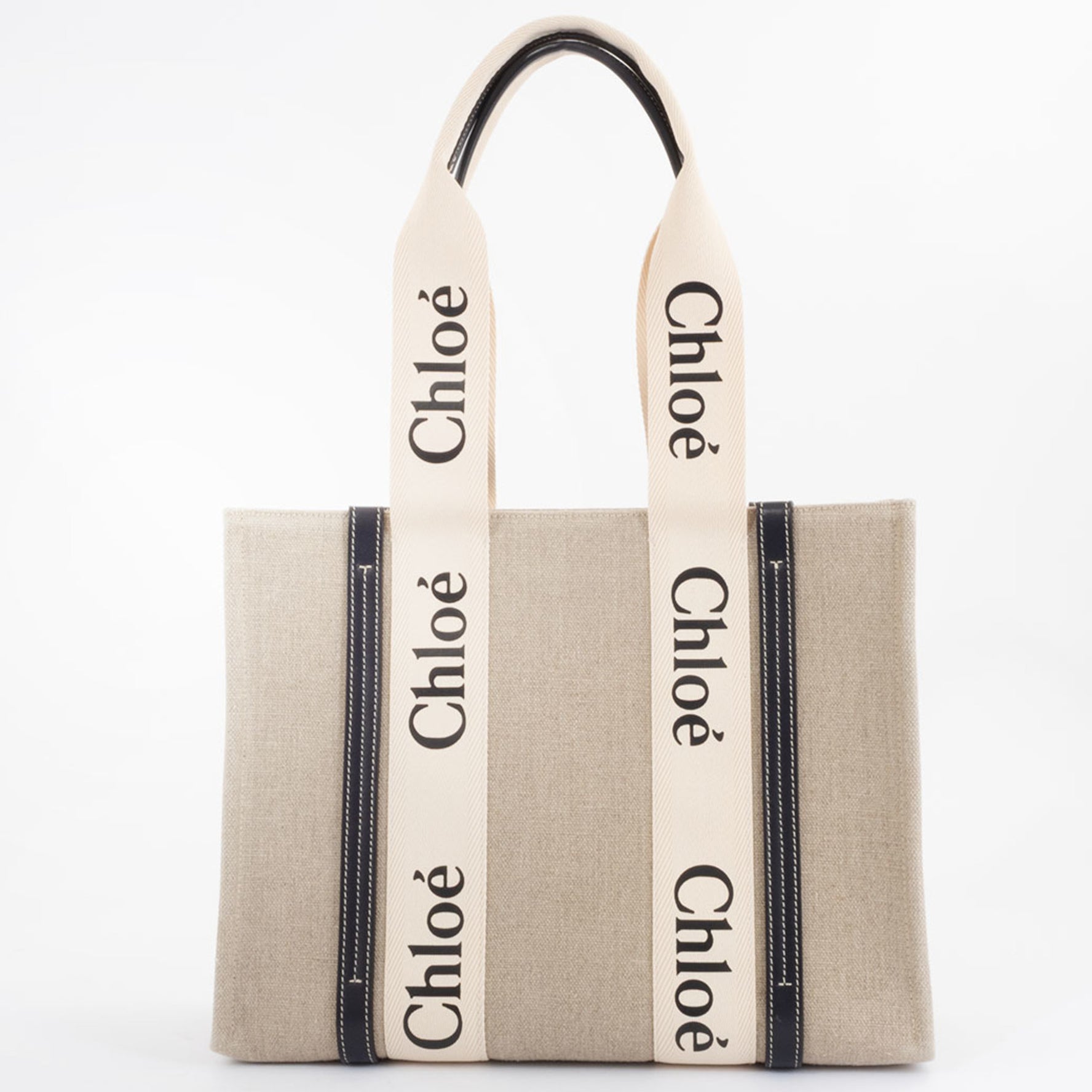 Chloé Chloe Woody Medium Tote Bag Linen White | Blue Canvas