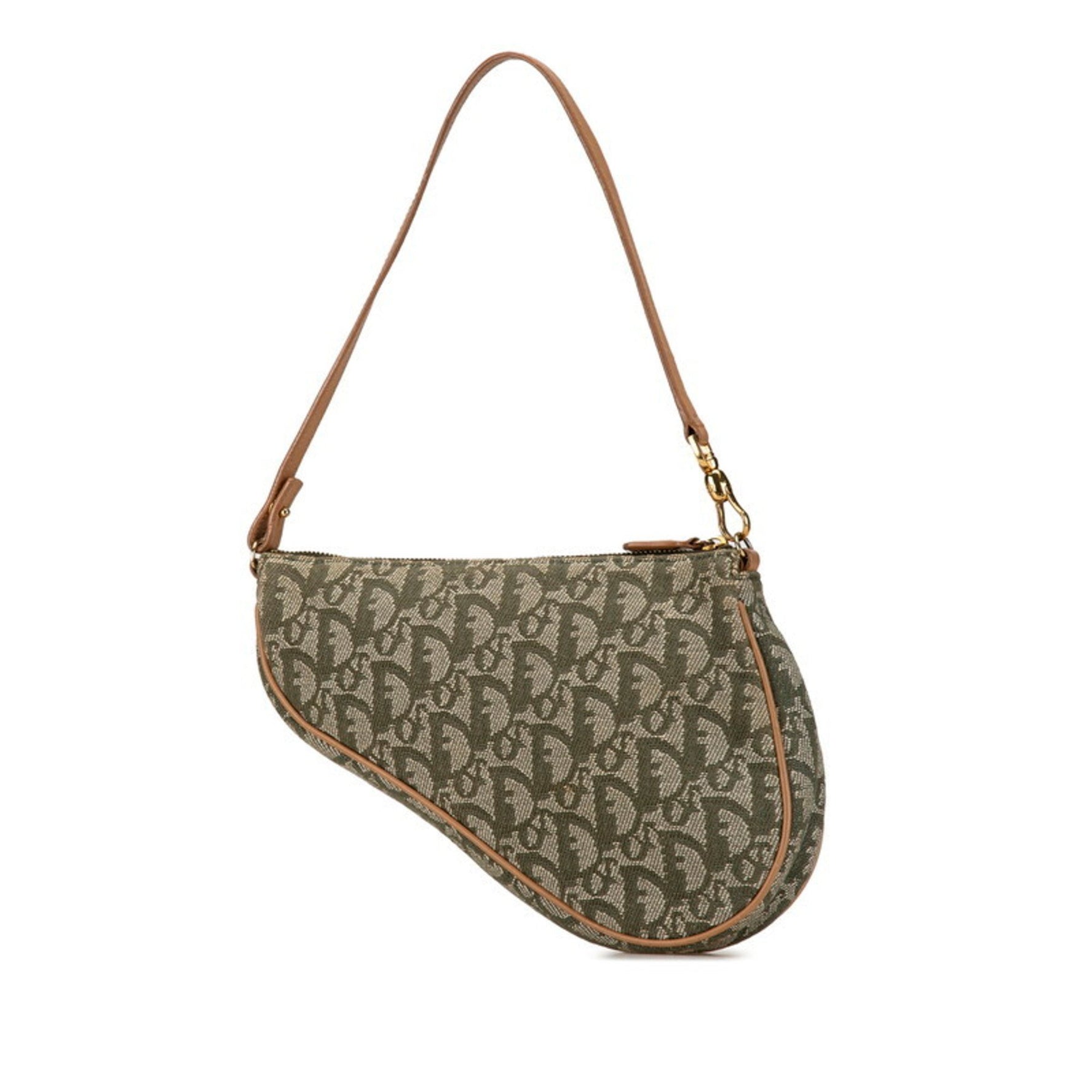 Christian Dior Dior Trotter Saddle Handbag Bag Khaki Green Canvas Leather