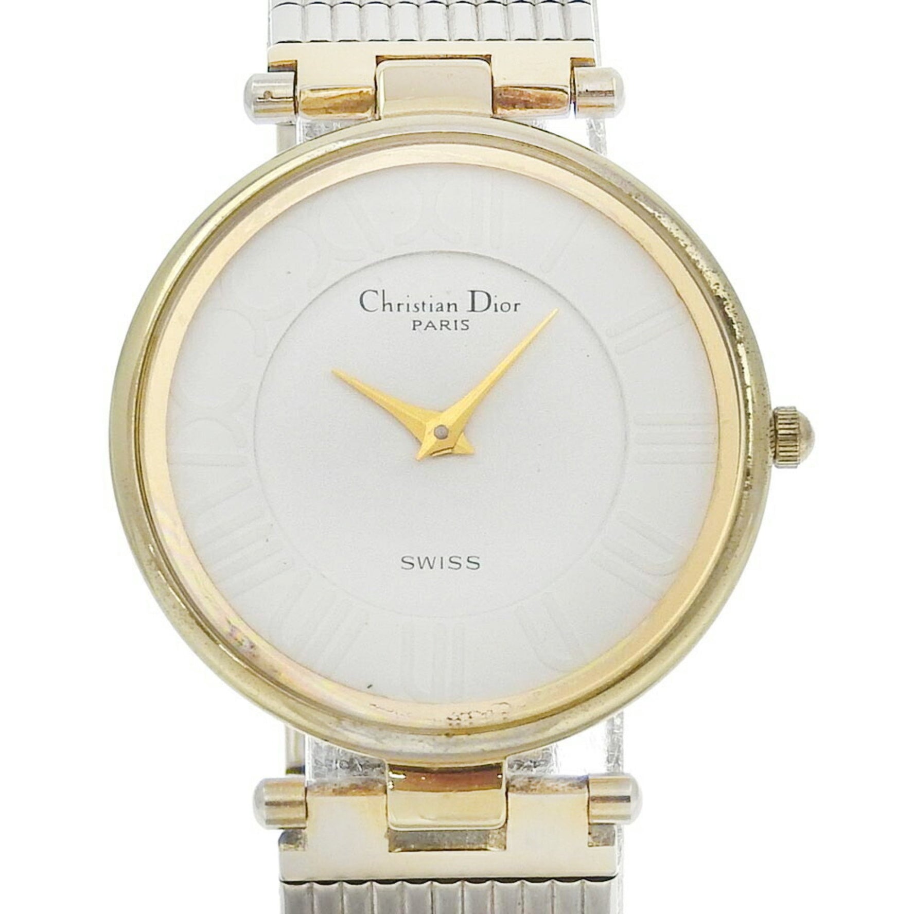 Christian Dior Watch Stainless Steel Gold Plated Quartz Analog Display White Dial Men's