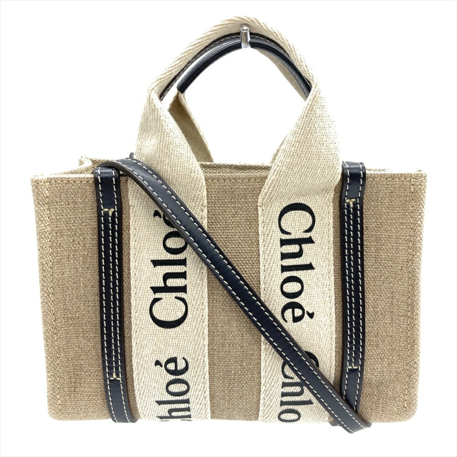 Chloé Chloe WOODY MINI Shoulder Bag in and Black Linen
