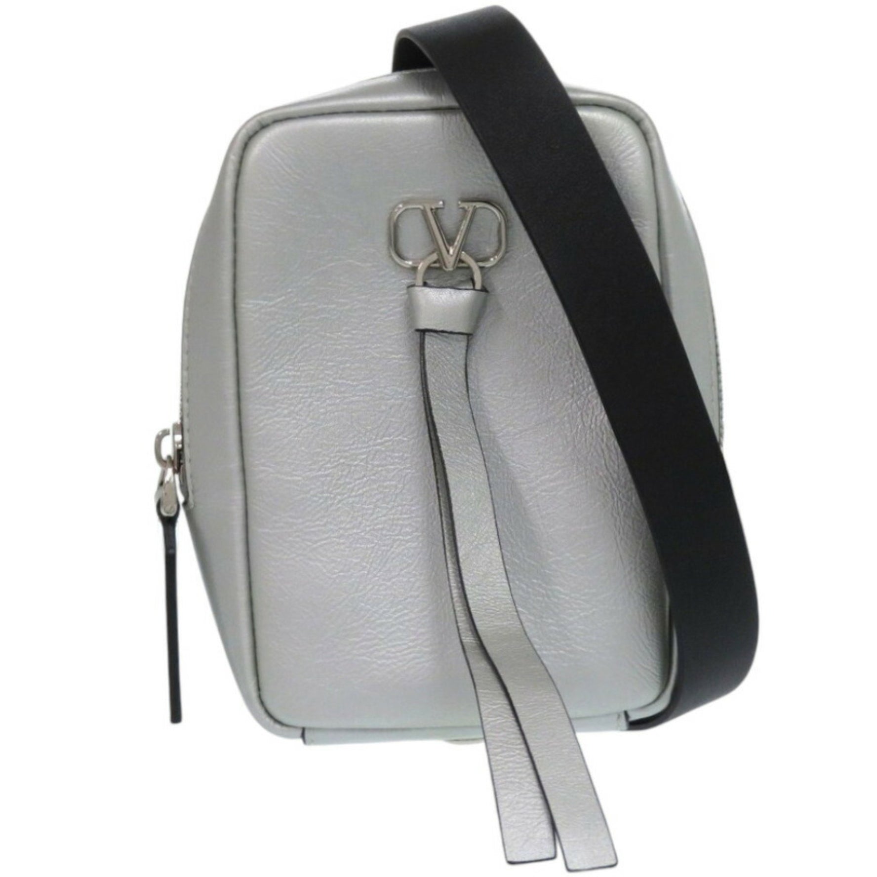 Valentino Garavani Neck Holder Leather Metallic Silver Shoulder Bag