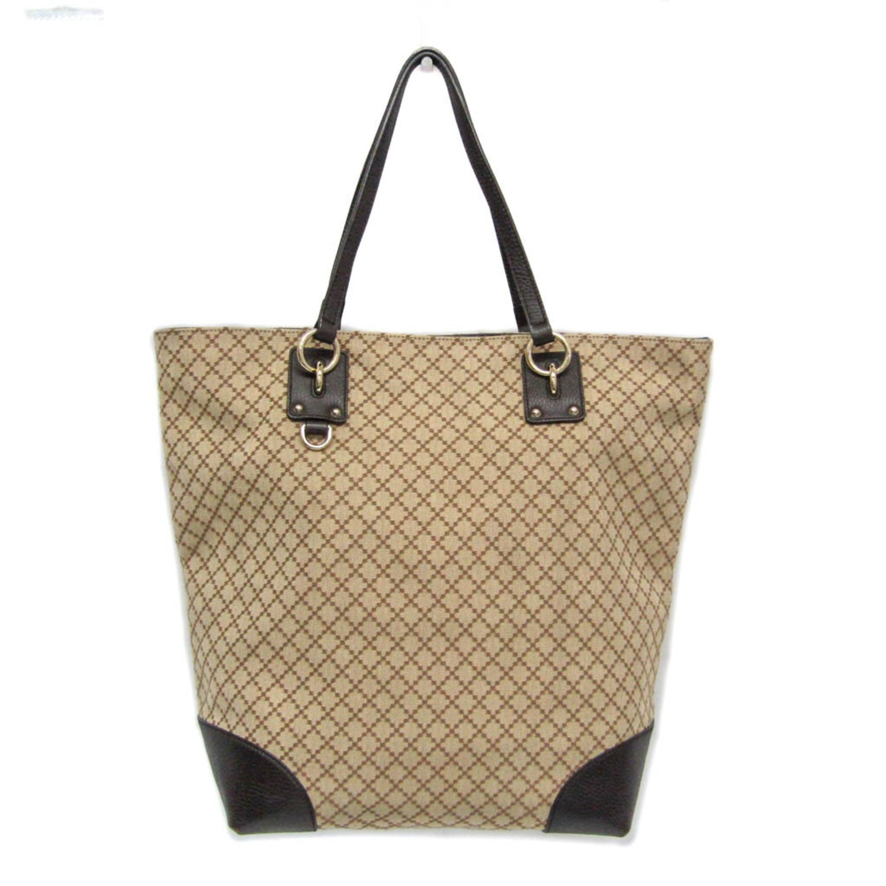Gucci Diamante Women's Leather,Canvas Shoulder Bag,Tote Bag Beige,Dark Brown