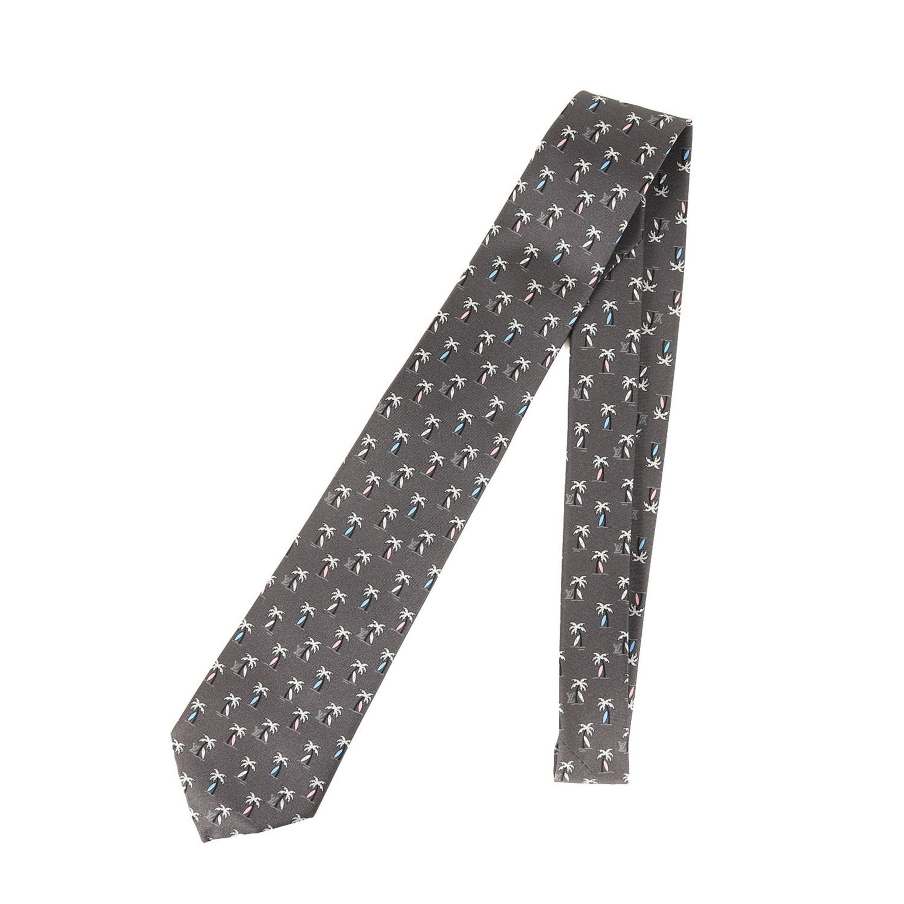 LOUIS VUITTON Palm Tree Monogram Silk Cravate Tie Charcoal Gray