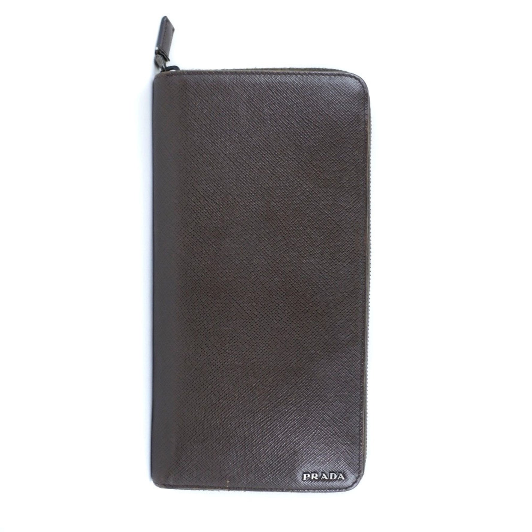 Prada Round Zipper 2ML220 Saffiano CAFFE+NERO Dark Brown Women's Long Wallet