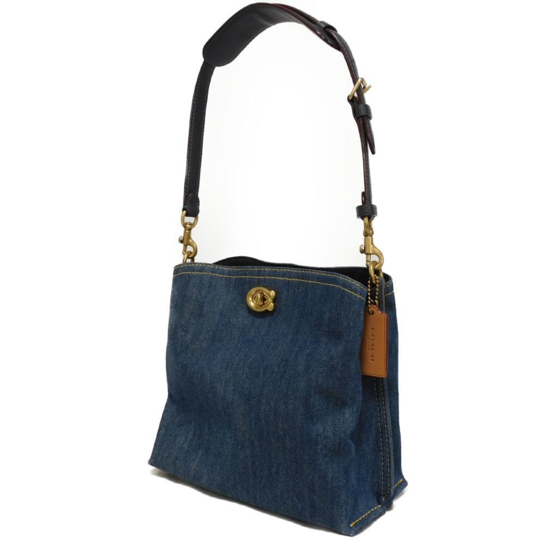 Coach Shoulder Bag Willow Bucket C Mark Denim Pebble Calf Crossbody Turnlock Men's