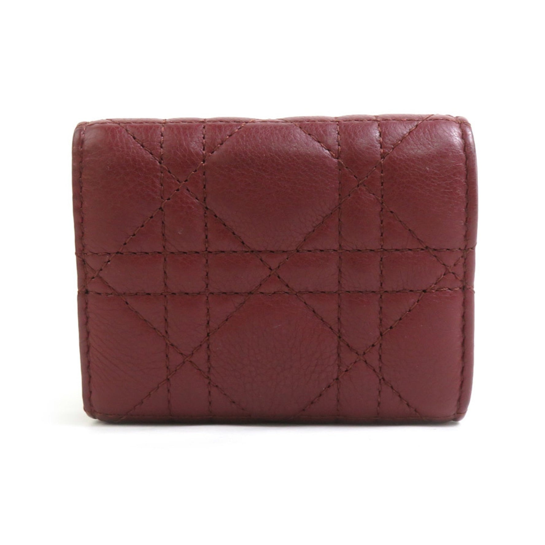Christian Dior Tri-fold Wallet, Leather, Bordeaux, Women's, 56304g