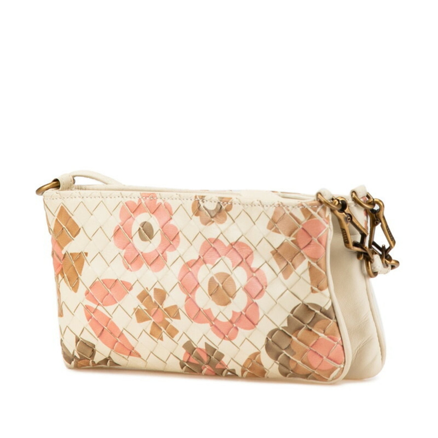 Bottega Veneta Intrecciato Flower Motif Shoulder Bag White Beige Pink Leather BOTTEGAVENETA