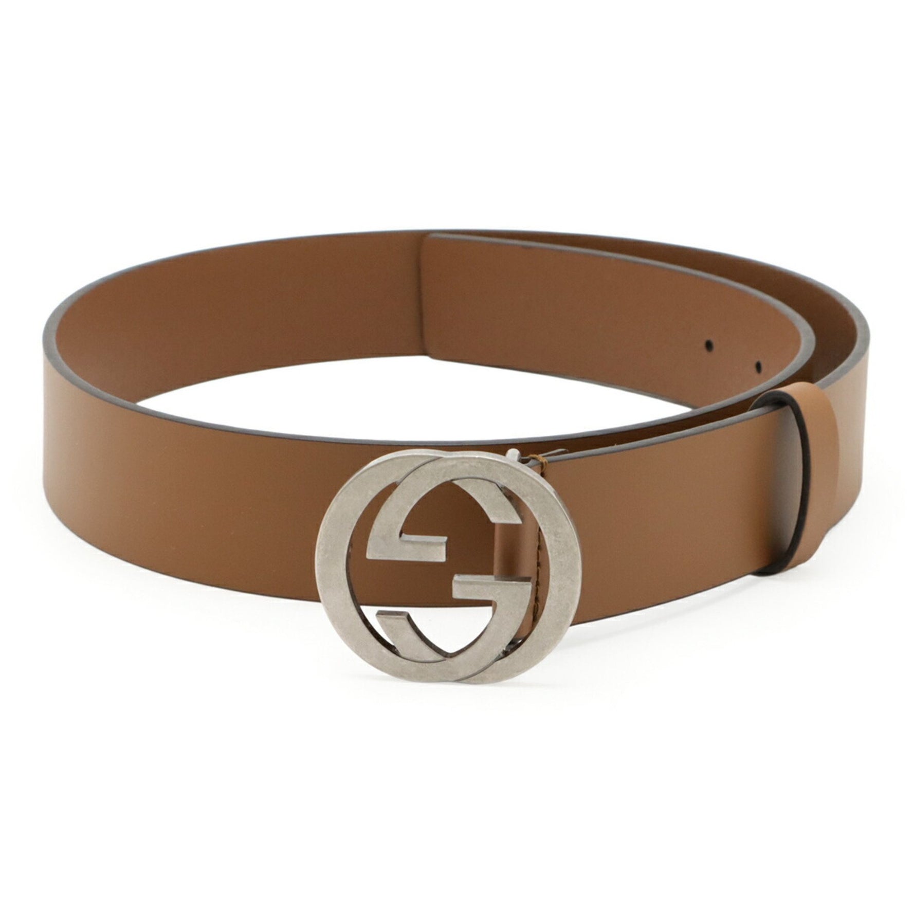 GUCCI Interlocking G Buckle Plain Belt Leather Brown #85
